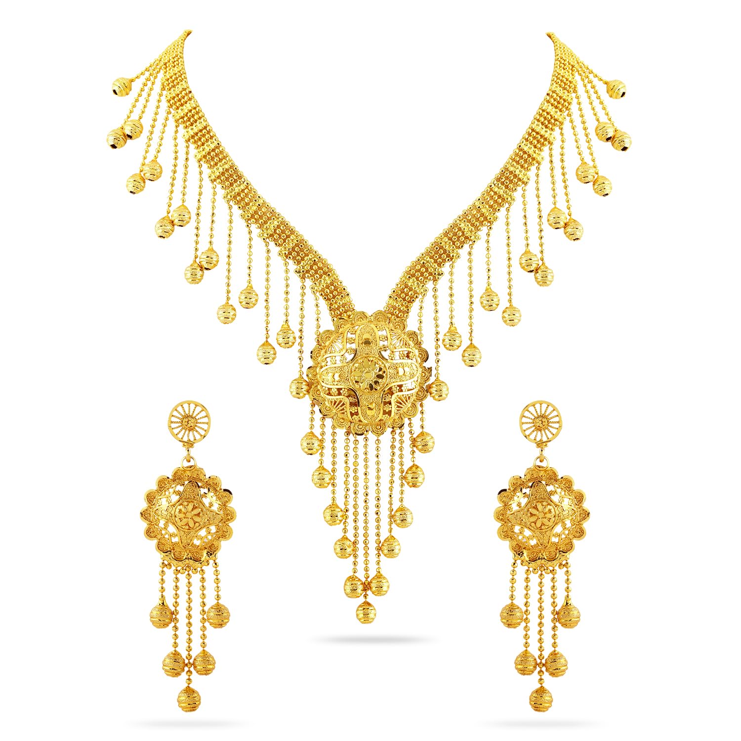 rubans Gold-Plated Handcrafted-Golden beaded Necklace Set with Dome/Leaf Motif & Fringe Accents for Women – Weddings, Festive Occasions & Grand Celebrations-picture-24