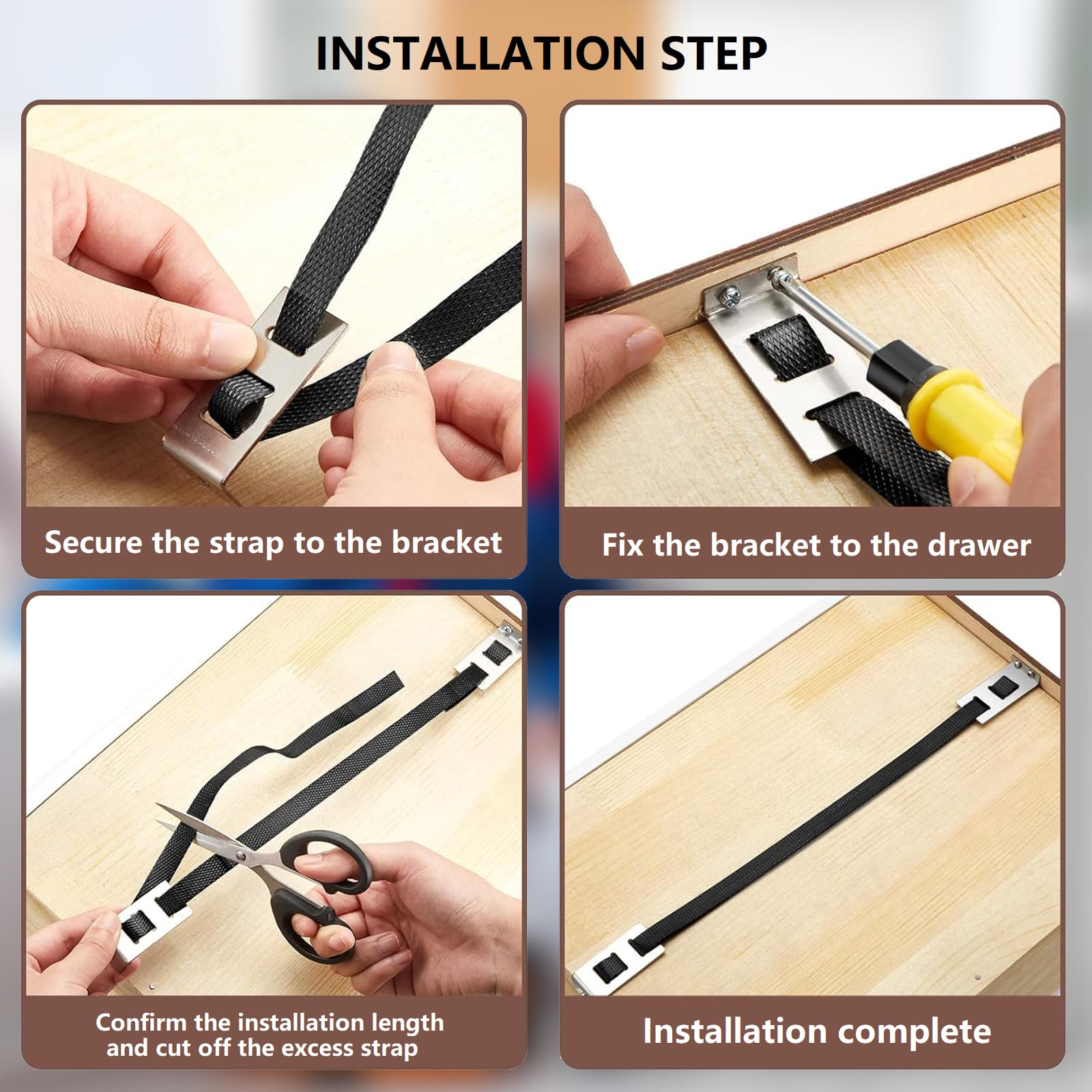 Kit de réparation de tiroir 2 pièces – Fixation rapide pour tiroirs affaissés ou cassés, supports de tiroir pour le fond des tiroirs affaissés, sangles de renfort et supports pour chambre à coucher