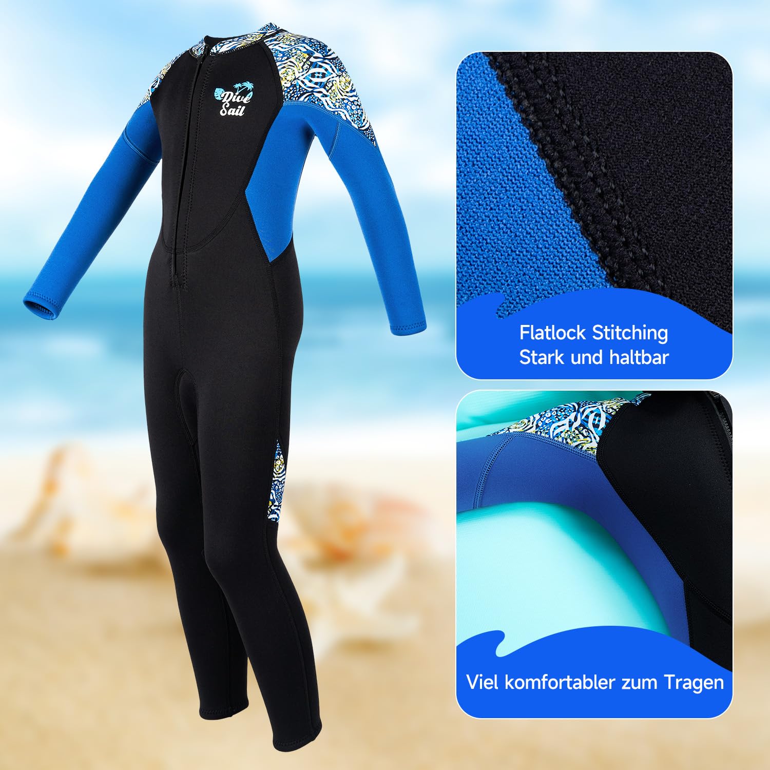 Combinaison en néoprène pour enfants - Combinaison humide pour garçons et filles - 2,5 mm - Fermeture éclair à l'avant - Combinaison de plongée chaude - Natation - Sports nautiques - Surf - Snorkeling