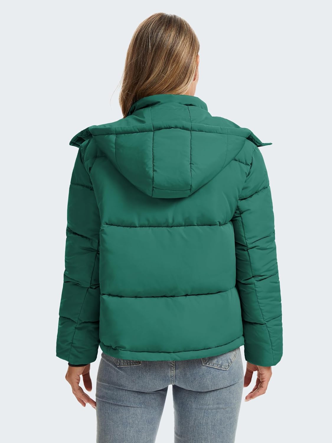 Funlingo Women's Cropped Puffer Jacket with Removable Hood Winter Zip Up Snap Button Warm Trendy Quilted Coat - Image 6
