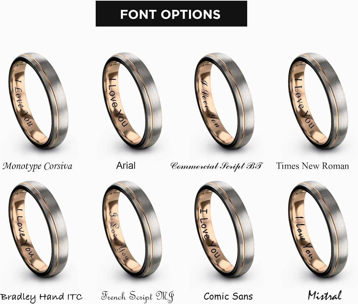 Tungsten Wedding Band Ring 8mm 6mm 4mm for Men Women 18k Rose Gold Plated Dome Black Grey Brushed Polished