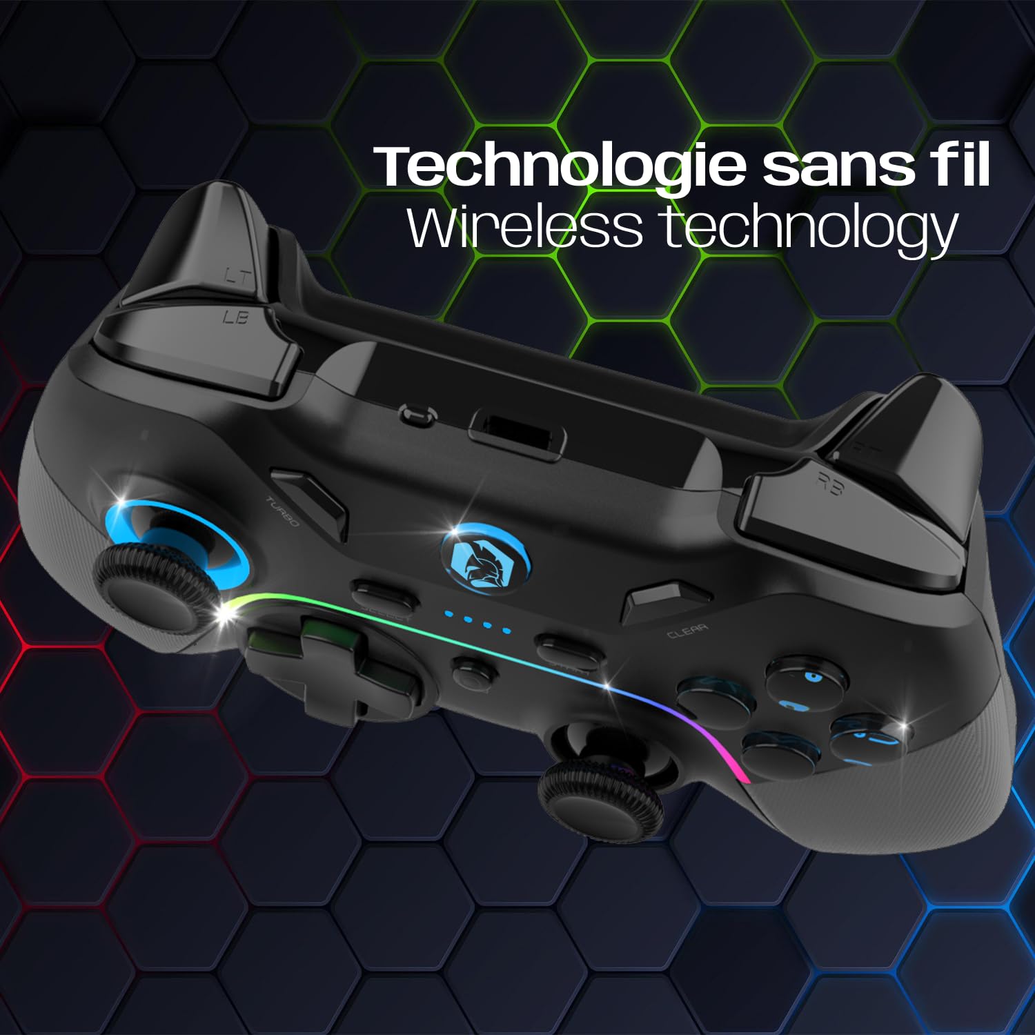 EMPIRE GAMING – Bezprzewodowy pad do gier WiFi 2,4 GHz, ładowalny kontroler do gier – PC/PS3/Switch – Tryb makro/Tubo – Podwójna wibracja – Port audio 3.5 mm – Ergonomiczny – Kabel USB-C