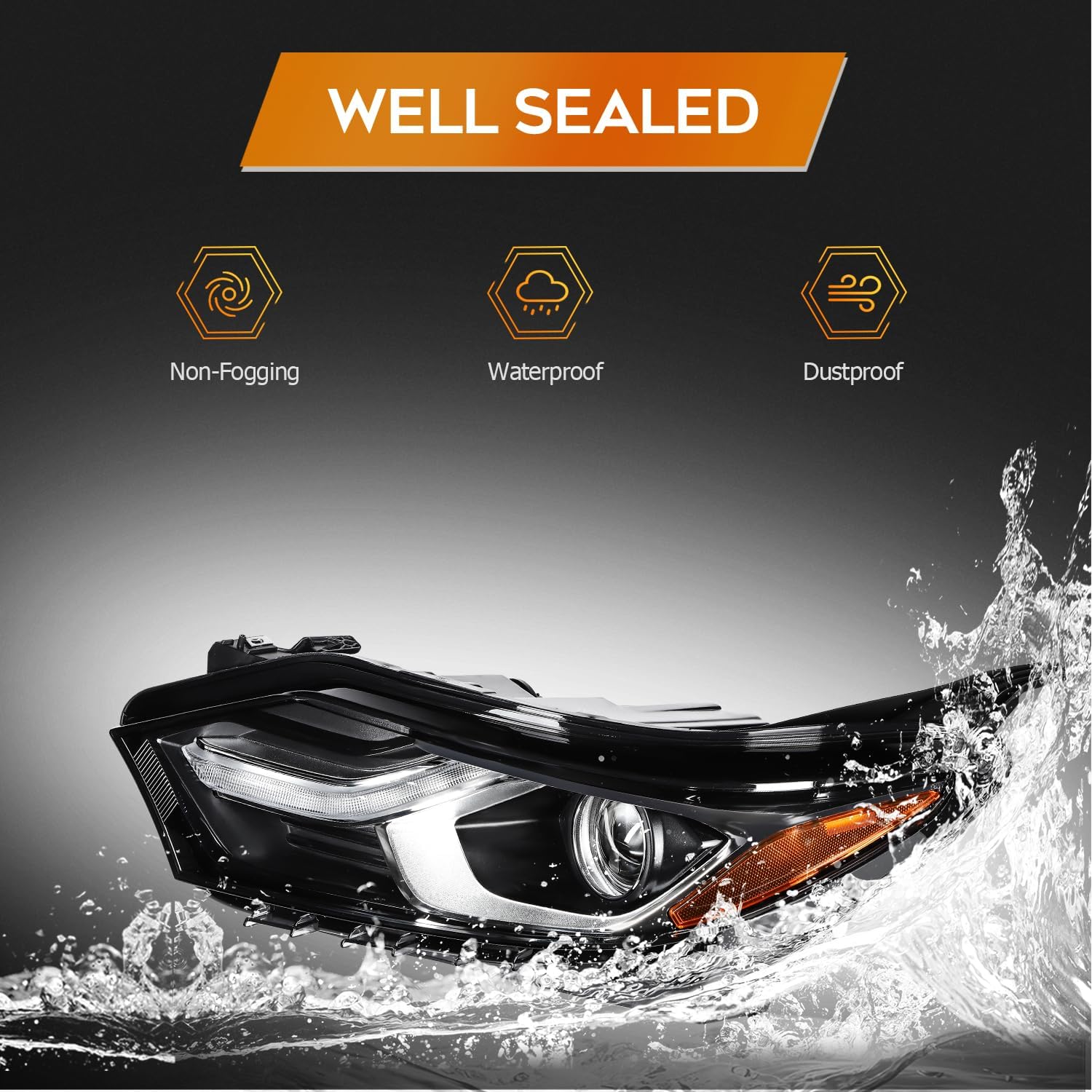 Headlight Assembly for Chevrolet Equinox 2018-2020 Chrome Housing Amber Reflector Clear Lens Driver and Passenger Side Headlamp