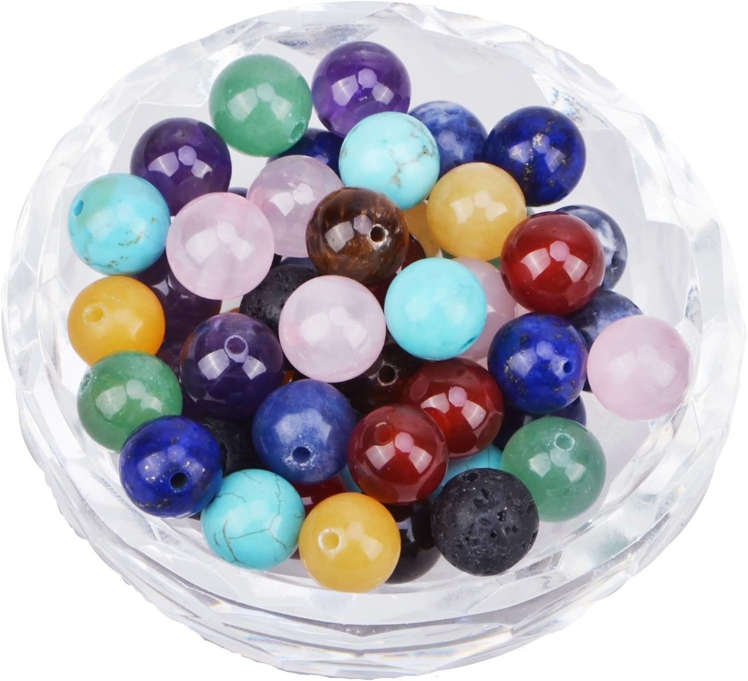 100Pcs Natural Crystal Beads Stone Gemstone Round Loose Energy Healing Beads with Free Crystal Stretch Cord for Jewelry Making (Mixed Colors A, 8MM) Mixed Colors A 8MM