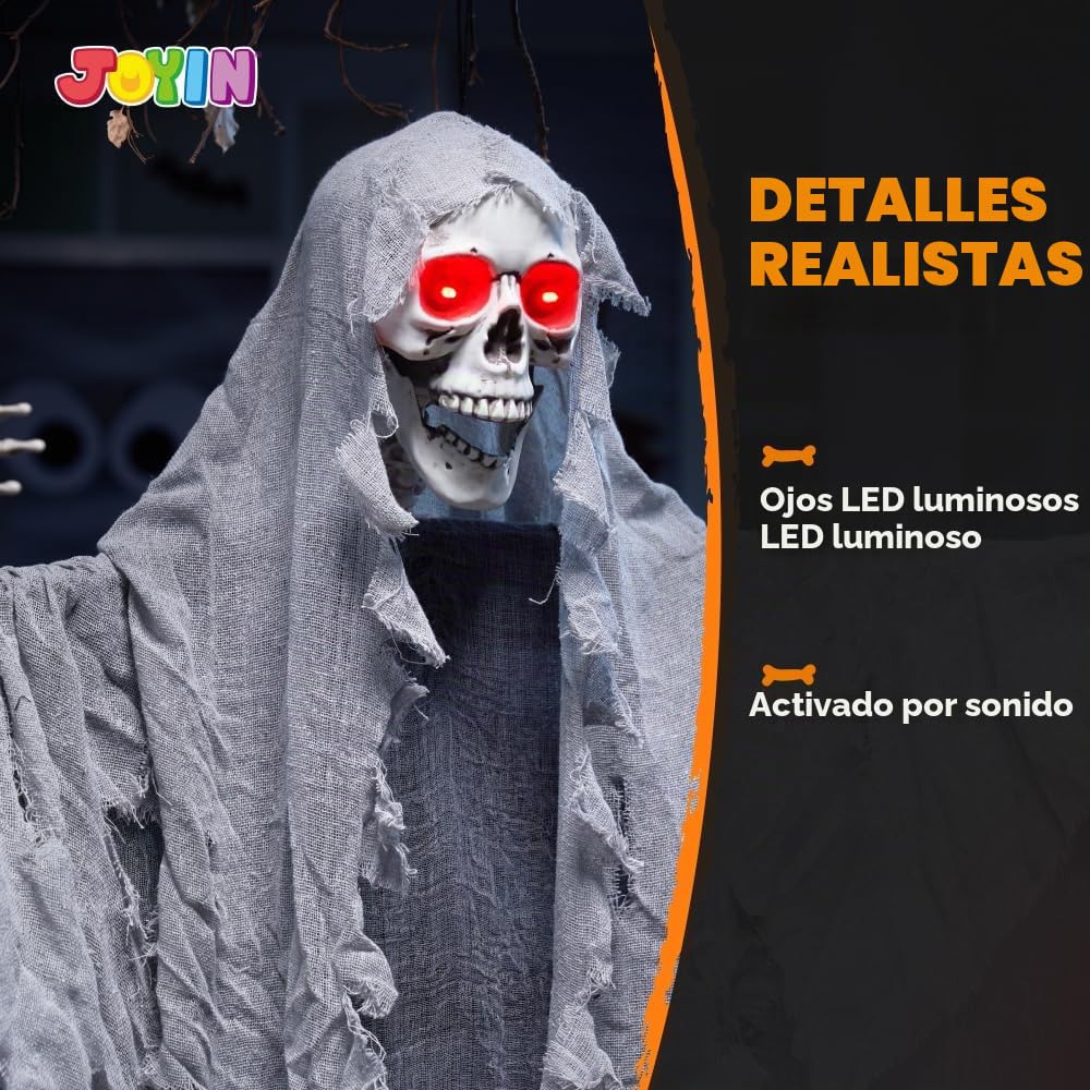 JOYIN 170 cm Decoración Animada Fantasma Gritando para Colgar, Esqueleto de Halloween, la Parca de Esqueleto para Decoración Accesorios de Casa Embrujada