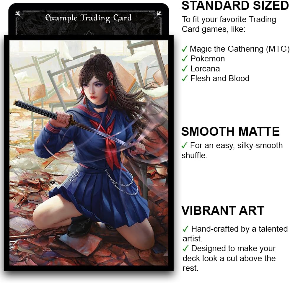 Fantasy North - Yumiko - Classroom Chaos - 100 Smooth Matte TCG Trading Card Sleeves - Fits Magic MTG Commander Pokemon and Other Card Games - Playing Card Sleeves