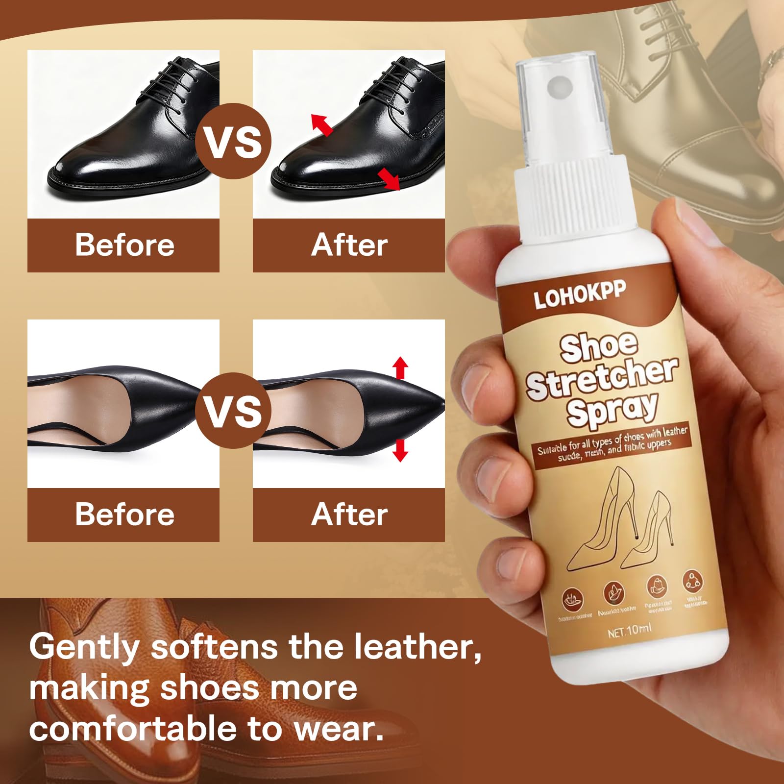 100ml Spray Dilatador Zapatos, Suavizante de Zapatos de Cuero, Estirador de Zapatos, Aumenta la Elasticidad en Zapatos de Cuero, Para Eliminar Rápidamente los Puntos de Presión