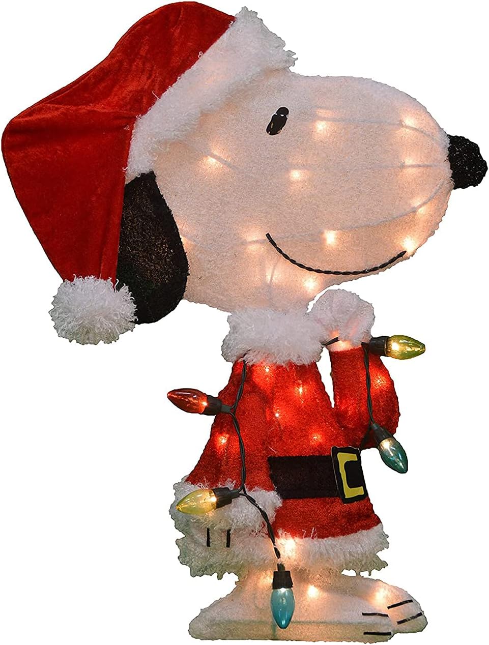 ProductWorks Peanuts Pre Lit 24 Inch Snoopy Santa Claus 2D Outdoor Indoor Christmas Lawn Yard Ornament Home Decoration with 35 Clear Lights and Stand