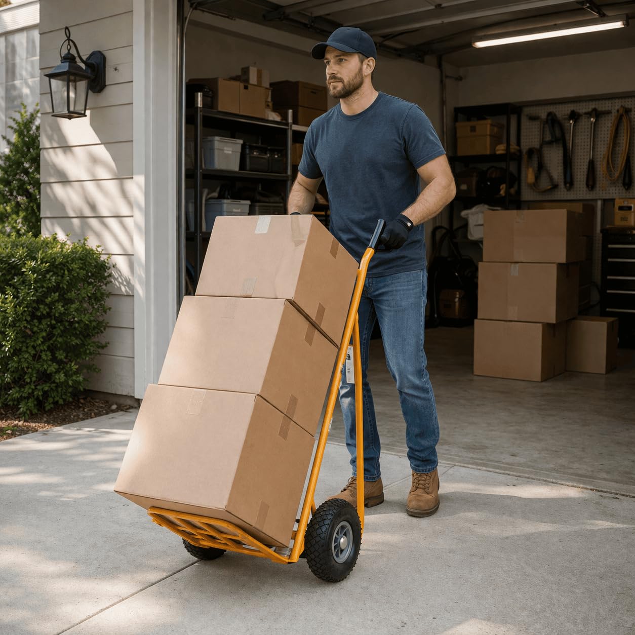 Carrello portapacchi in acciaio con ruote pneumatiche e doppia pedana ribaltabile portata 250 kg