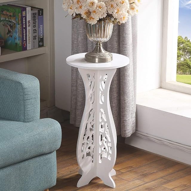 White Small Coffee Table Desk Wood Plastic Board Round Small Tea Corner Table Side End Occasional Lampe Plant Table Rack Stand Home Furniture Racks living room-60X40X31cm(Stand for Phone as Gift)