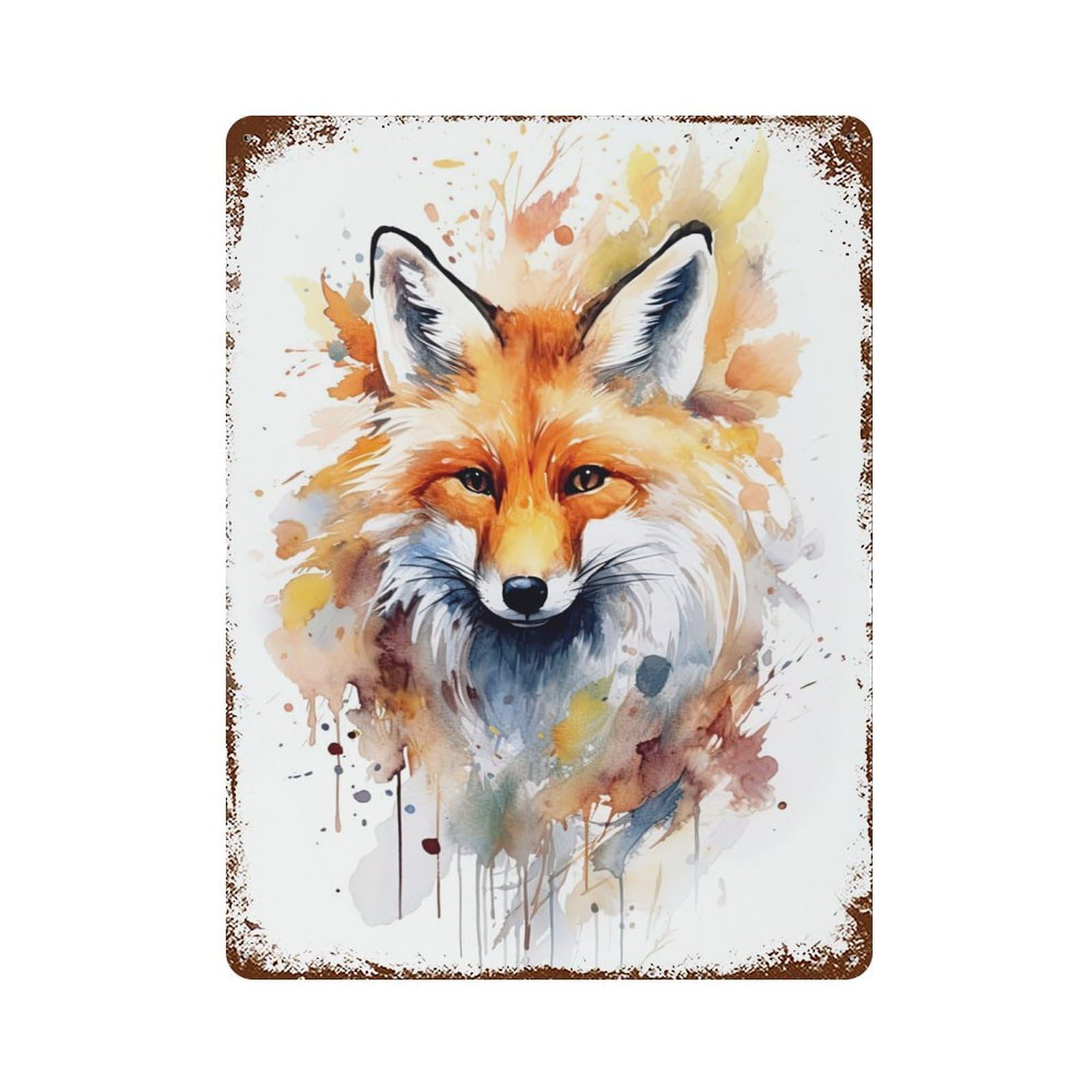 Vintage Rust Metal Sign Red Fox Watercolor 15.7"x11.8", Shabby Chic Decor for Cafe, Home Bar And Lounge Decor