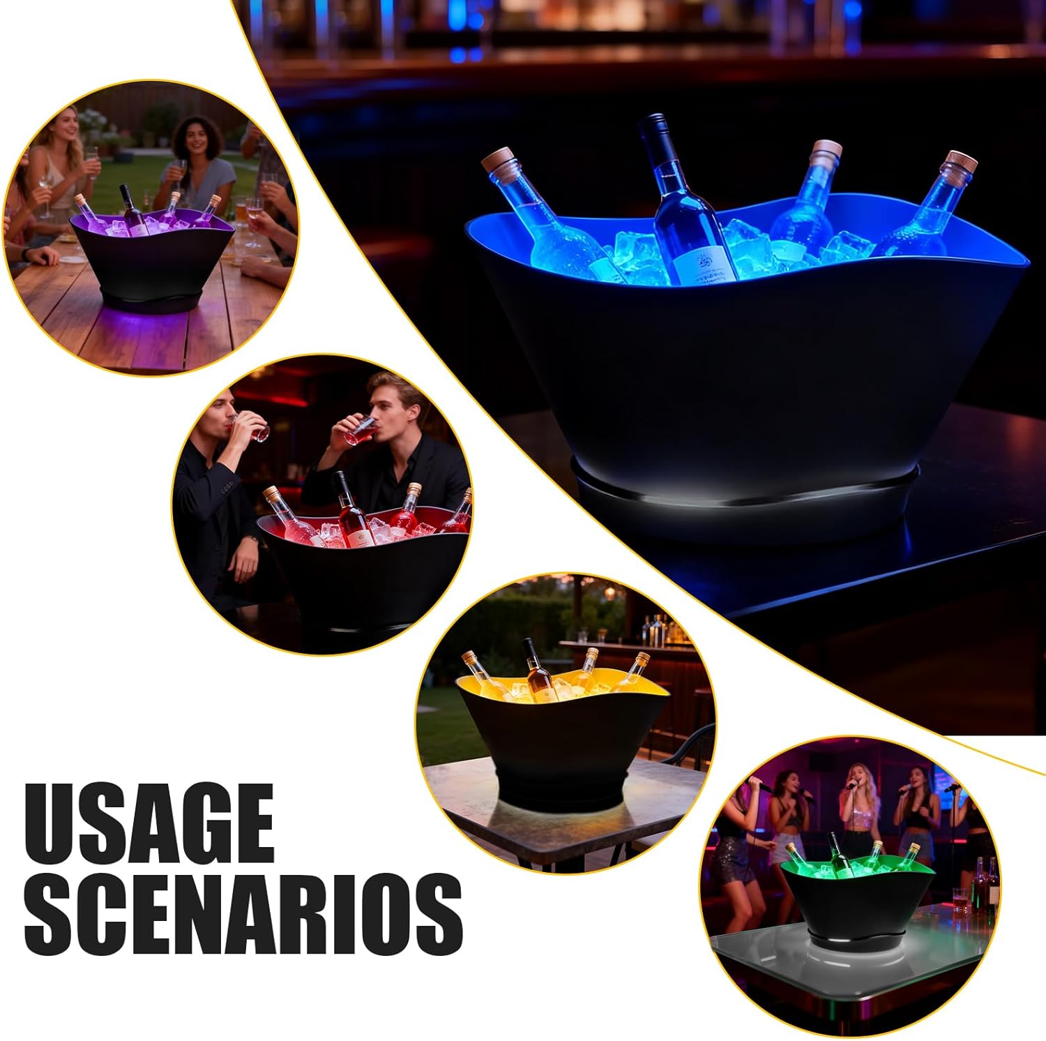 2pcs Glowing ice bucket Plastic ice buckets for parties 12L large beverage tub 7-color LED light ice buckets For Chilled Champagne Beer Cocktails Family Gathering Bar Nightclub Essential