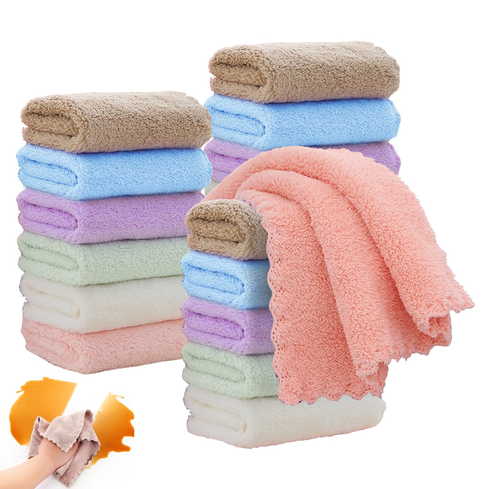 Rthynti Flannel Face Cloth, 18PCS Soft Face Towels(6 Colours/30x30CM)