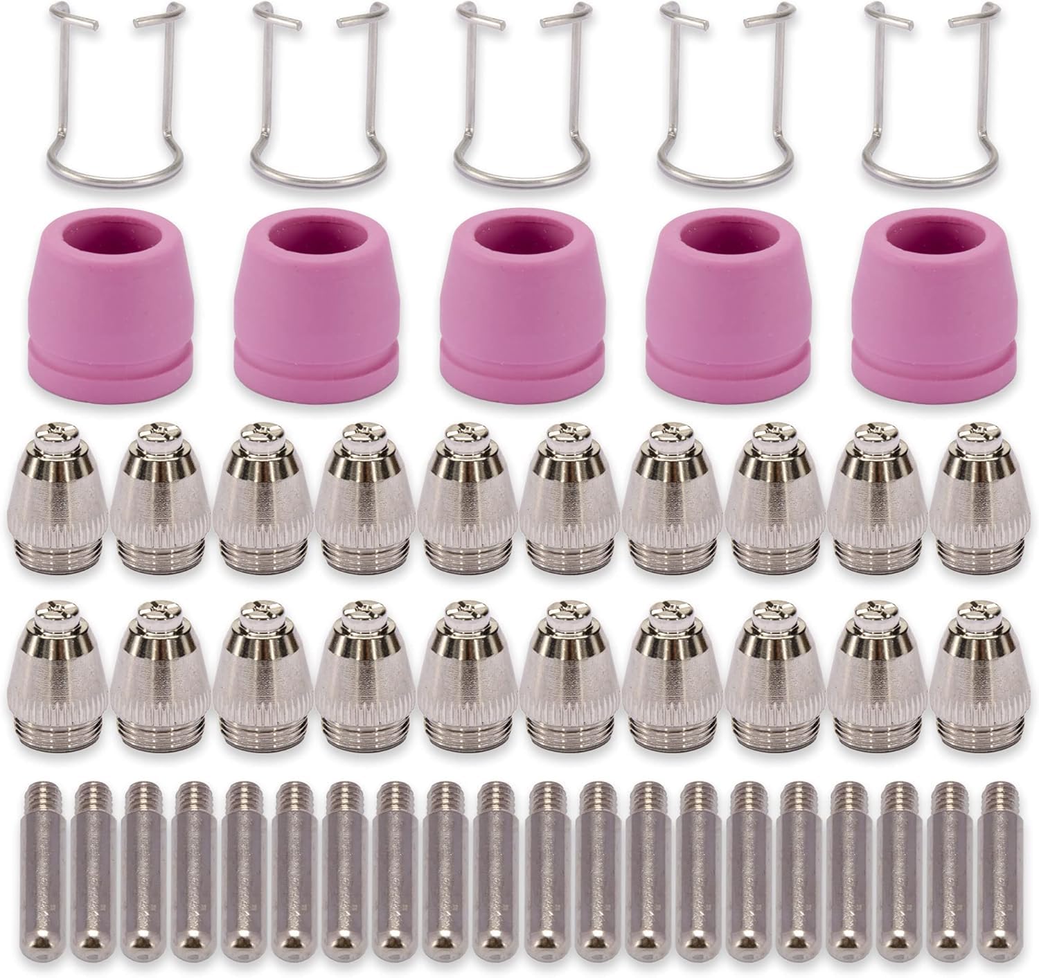 Plasma Cutter Consumables 50PCS WSD60 AG60 Non-Touch Pilot Arc Plasma Cutting Torch WSD-60 Accessories Electrodes Tips Nozzles Guides Kit Suitable for CUT50P CUT60P CUT-50F Cutting Machine