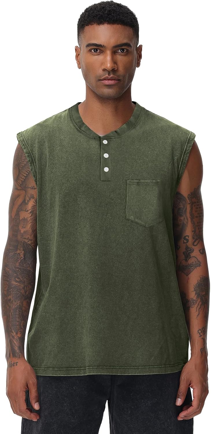 KEEPSHOWING Mens Workout Tank Tops Sleeveless Tee Shirts Muscle Gym Shirts Acid Wash T Shirts Running Loose Fit Tee - Image 4