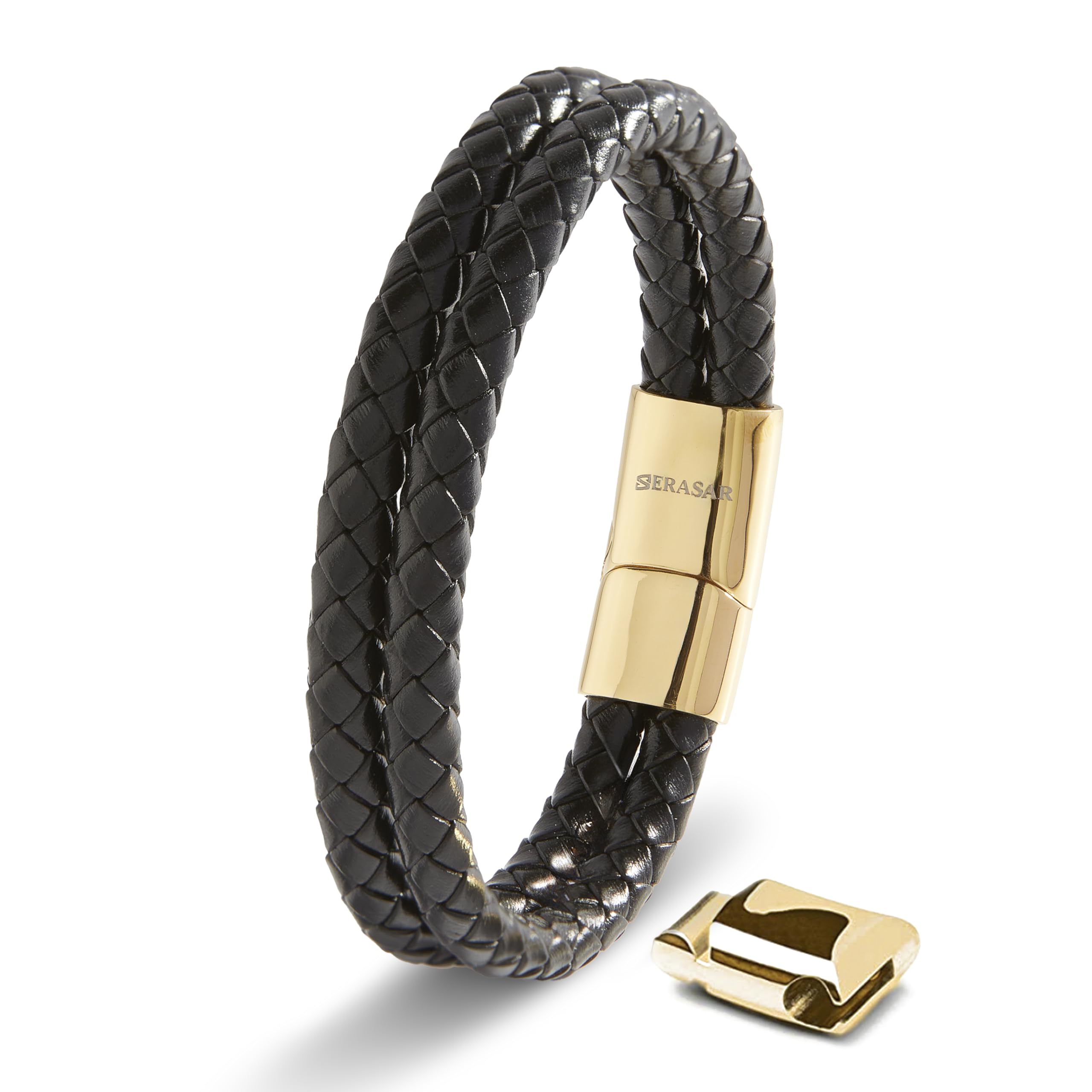 SERASAR Pulseras de cuero premium para hombre | Cierre seguro de acero inoxidable | Tres colores | Joyero Incluido