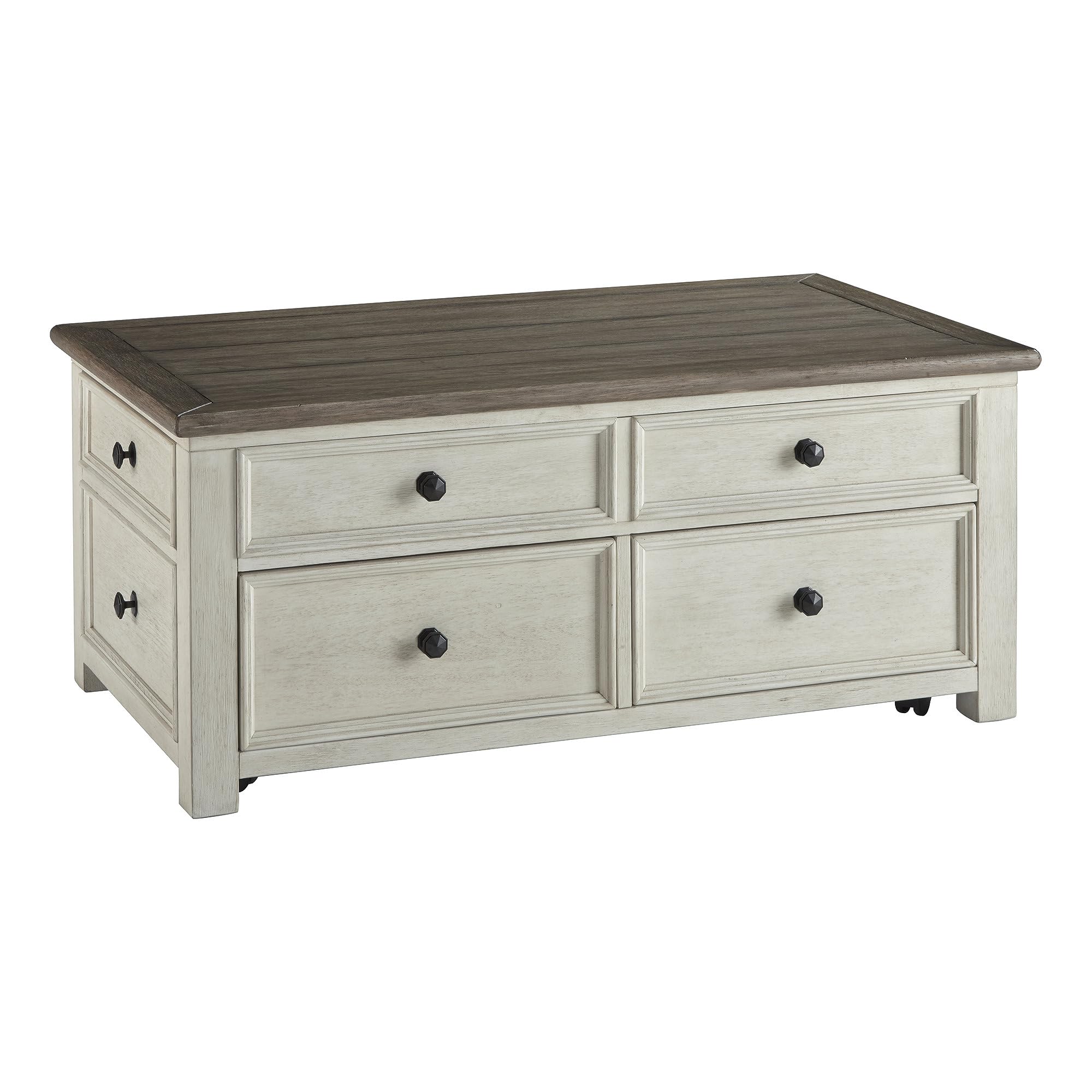 Signature Design by Ashley Bolanburg Lift-Top Coffee Table with Storage Two-Tone Rustic Farmhouse Cocktail Table – Brown/White