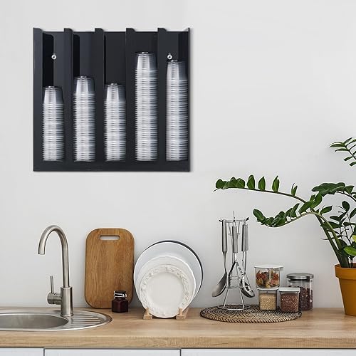 Miniatura 3 de Uiifan Organizador de tapa de taza de salsa de porciones acrílicas, negro, 5 compartimentos, soporte de salsa de plástico, soporte de pared para