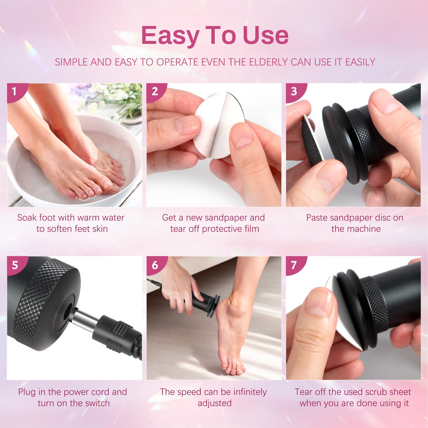 Krofaue Electric Foot File with Adjustable Speed