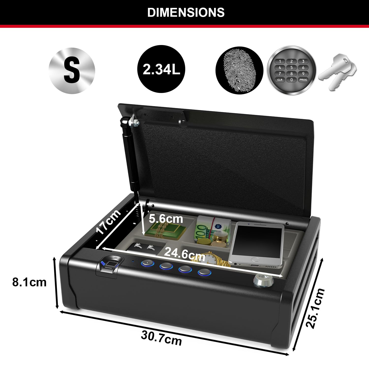 Master Lock Kompakt Biometrischer Tresor, Fingerabdruckerkennung, Ideal für Scheckbücher, Geld, Schmuck, Ausweise und mehr
