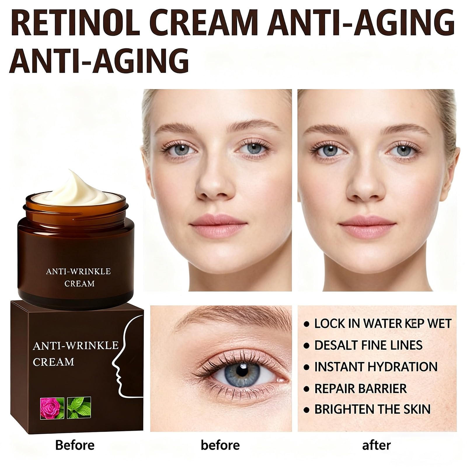 Luxeveria retinol krem przeciwzmarszczkowy, przeciw starzeniu się, ujędrniający balsam do ciała z owsiankiem, ujędrniający skórę, do precyzyjnego liftingu, redukcji zmarszczek (5 szt.)