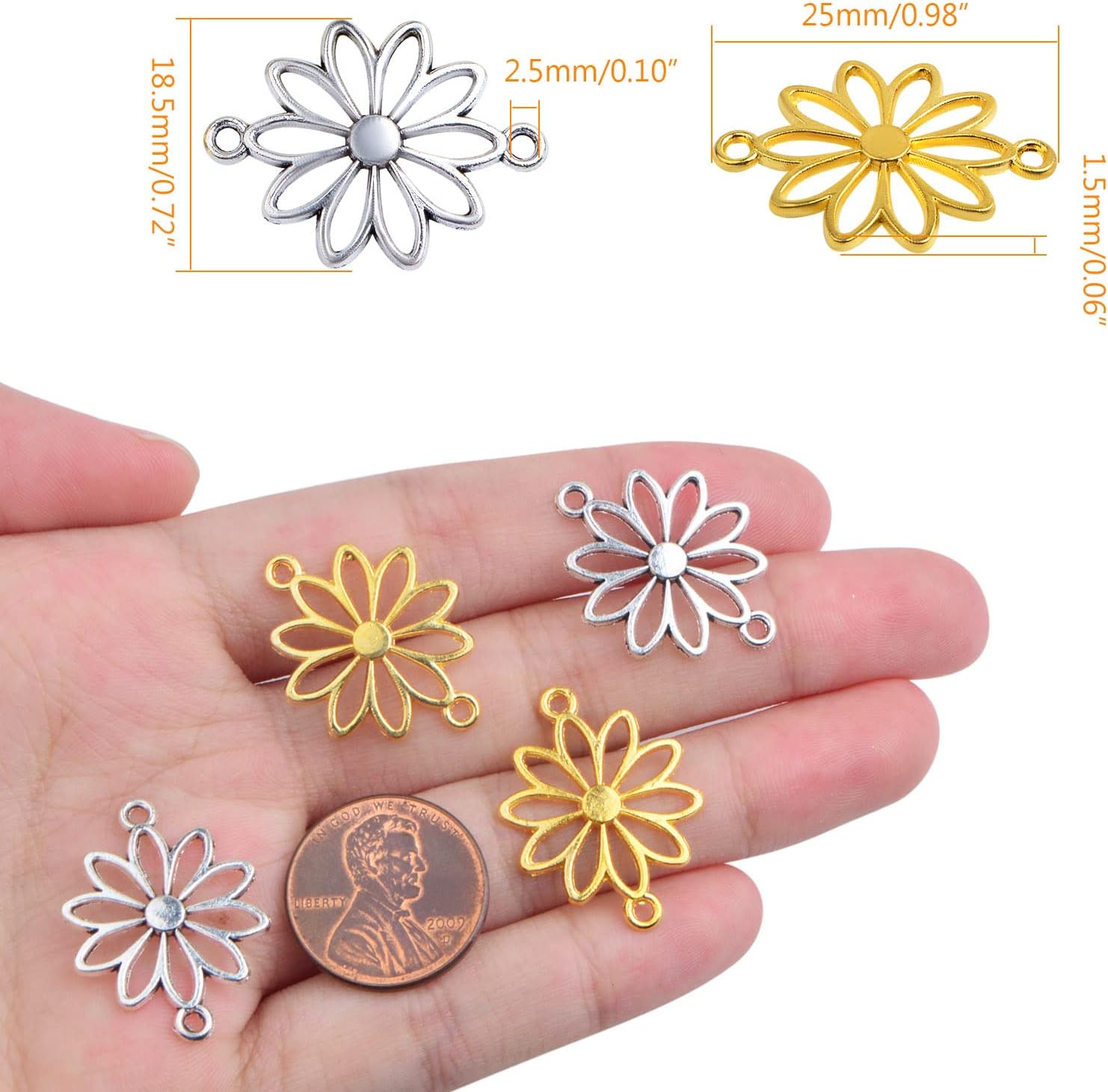 60pcs Flower Connector Charms Alloy Daisy Flower Pendants Double Hole Charms Link Connectors Craft Supplies for DIY Necklace Bracelet Jewelry Making Findings - Image 3