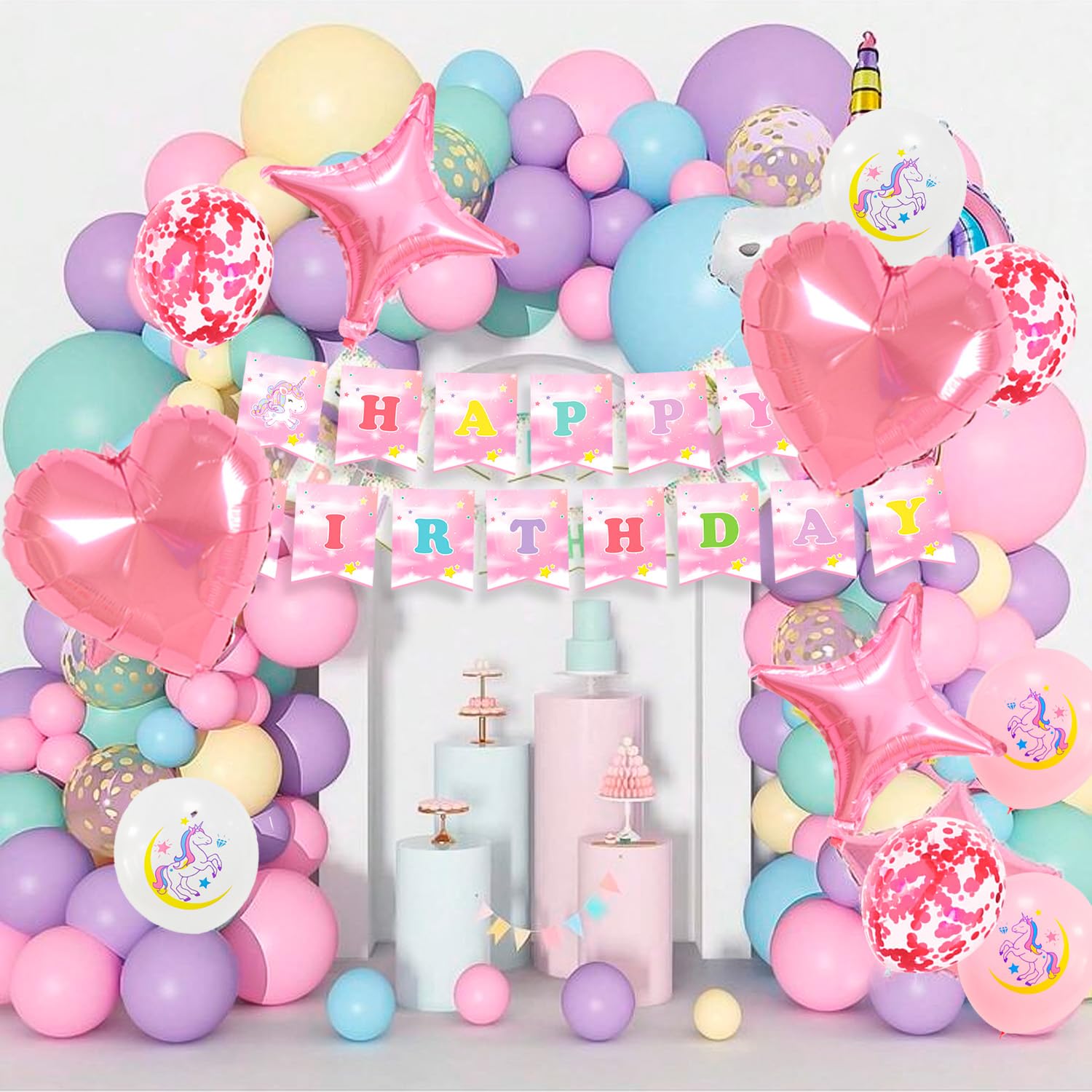 Forniture de Unicorno Festa Compleanno-130 Pezzi Kit Unicorno Compleanno Piatti Unicorno Bicchieri Tovaglioli Tovaglia Striscione etc Forniture de Festa Tema