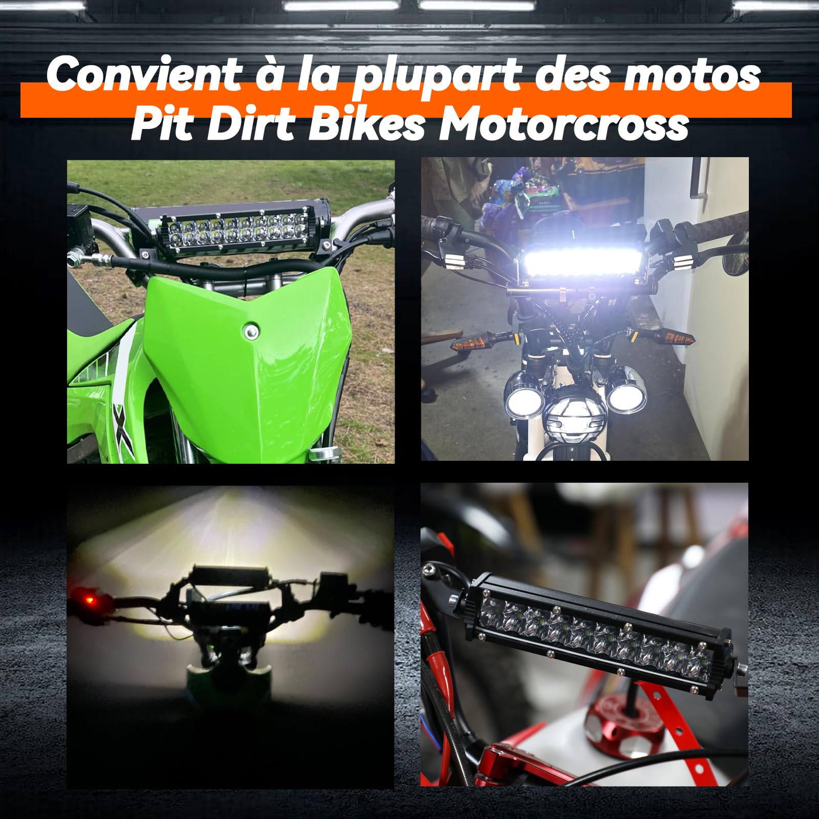 Barre LED Moto 60 W 2500 lm Guidon 22 mm Universelle pour Motos 50-250 cc | Éclairage Longue Portée,Phare LED Moto, Luminosité 2500 lm, Éclairage LED, Universelle pour Moto Cross Scooter 50-250 cc