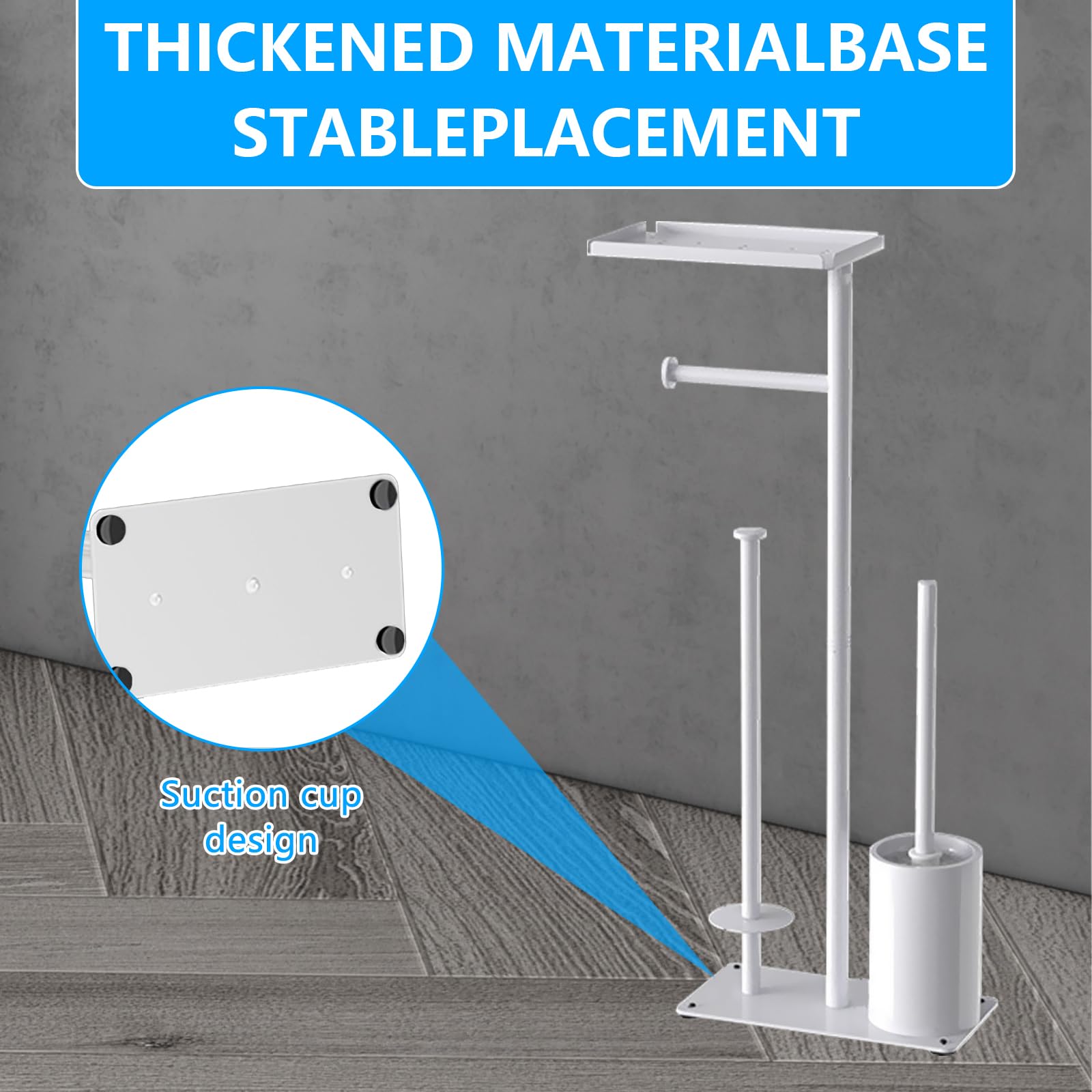 Portarrollos para Papel Higiénico, 59CM Soporte para Papel Higiénico De Pie De Metal con Estante Superior con Escobilla para Baño Y Hogar con Capacidad para 3 Rollos De Repuesto