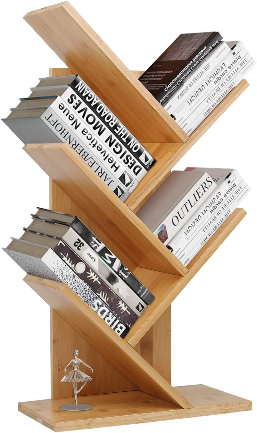 Bookshelf,Bamboo Tree Bookshelf Book Rack Display Storage Organizer Bookcase Shelving Free Standing Bookshelves for CDs, Movies & Books Holder