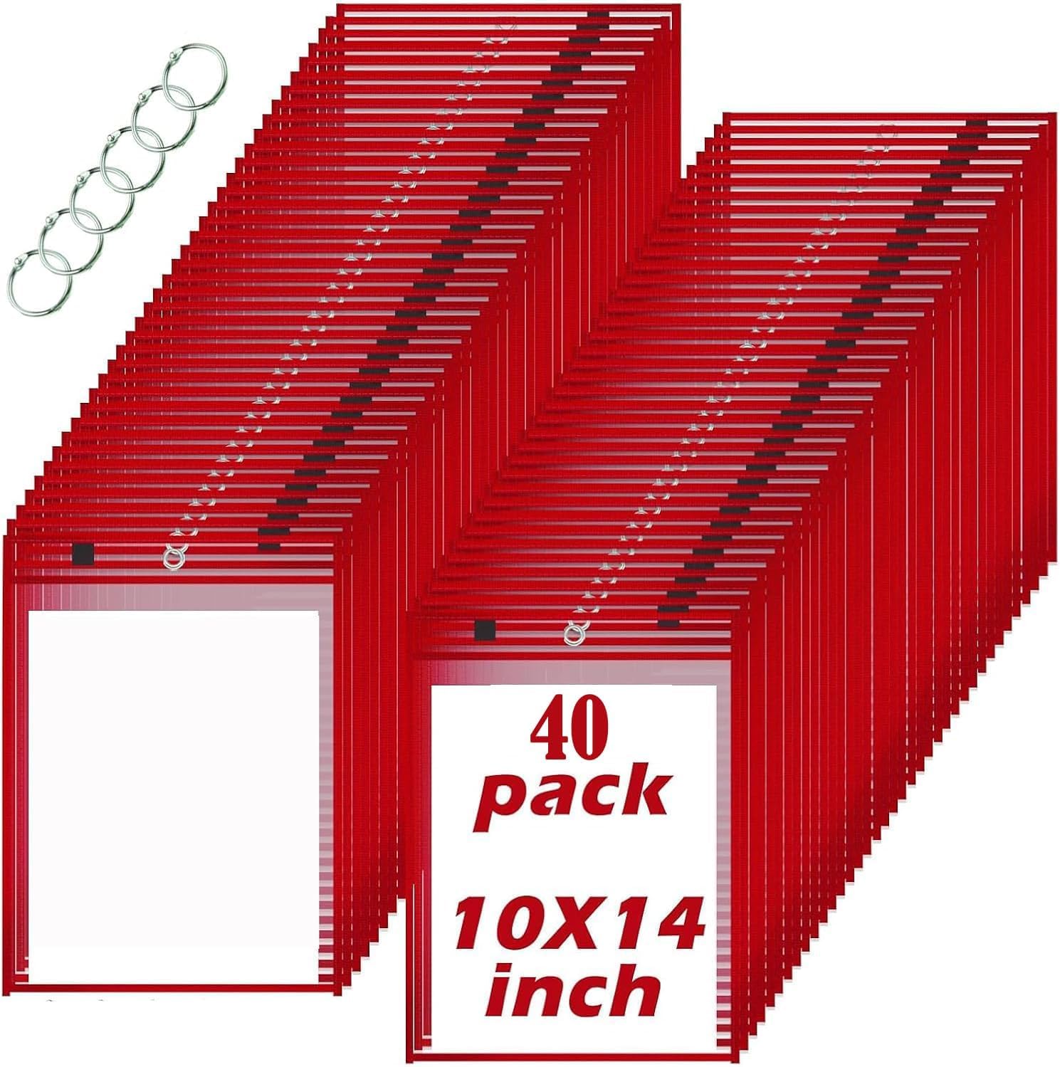 40Stück Abwischbare Durchsichtige Hüllen,Reusable Dry Erase Pockets 36x26cm