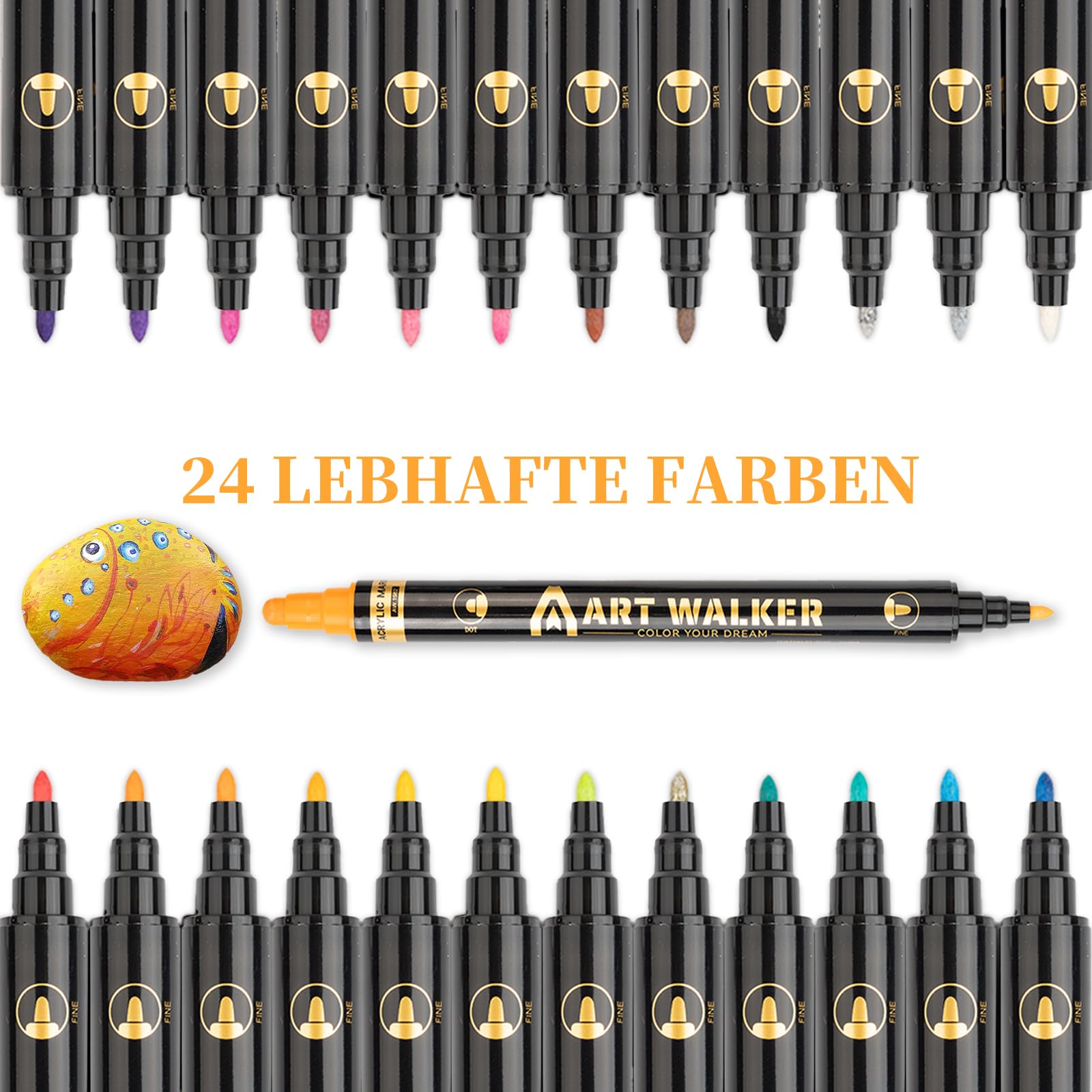 Marqueurs Métalliques Imperméables – Lot De 24 Couleurs, Double Pointe | Pour Pierre, Verre, Céramique, Toile, Projets Créatifs