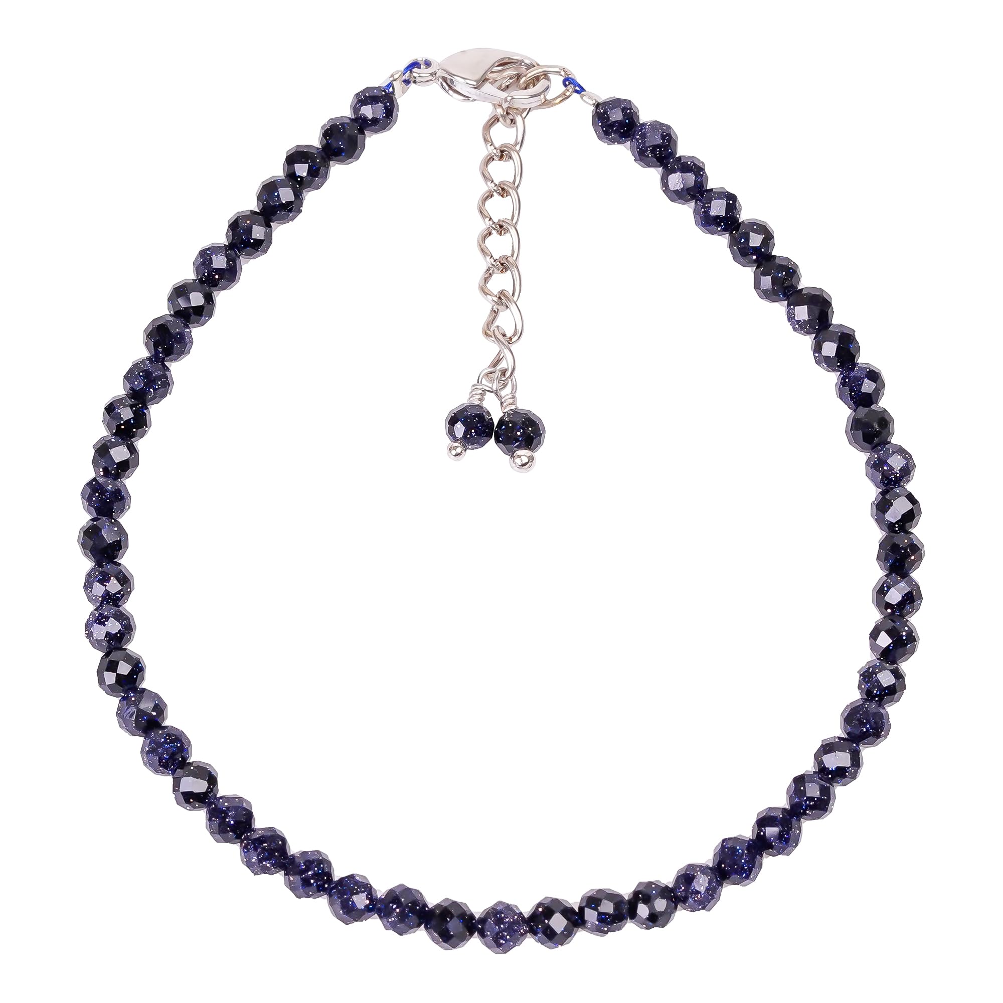 GemkoraGEMKORA Natural Real Blue Sunstone Crystals Bracelet, 3mm Best Grade Micro Cut Beads, Chakra Energy Healing Gemstone, Beautiful Simple Jewelry, Silver Plated Jewellery 7+1 inch