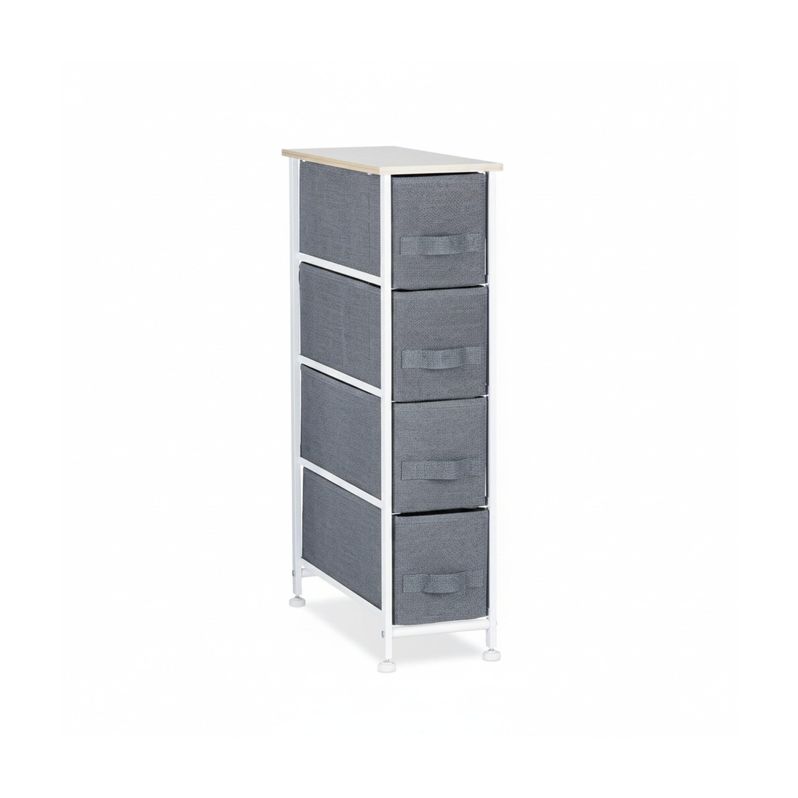 Relaxdays 10023328_492 Mobiletto con 4 Cassetti, Mobile Cassettiera, HxLxP 76x20x48 cm, Tessuto, Metallo, Legno, Grigio