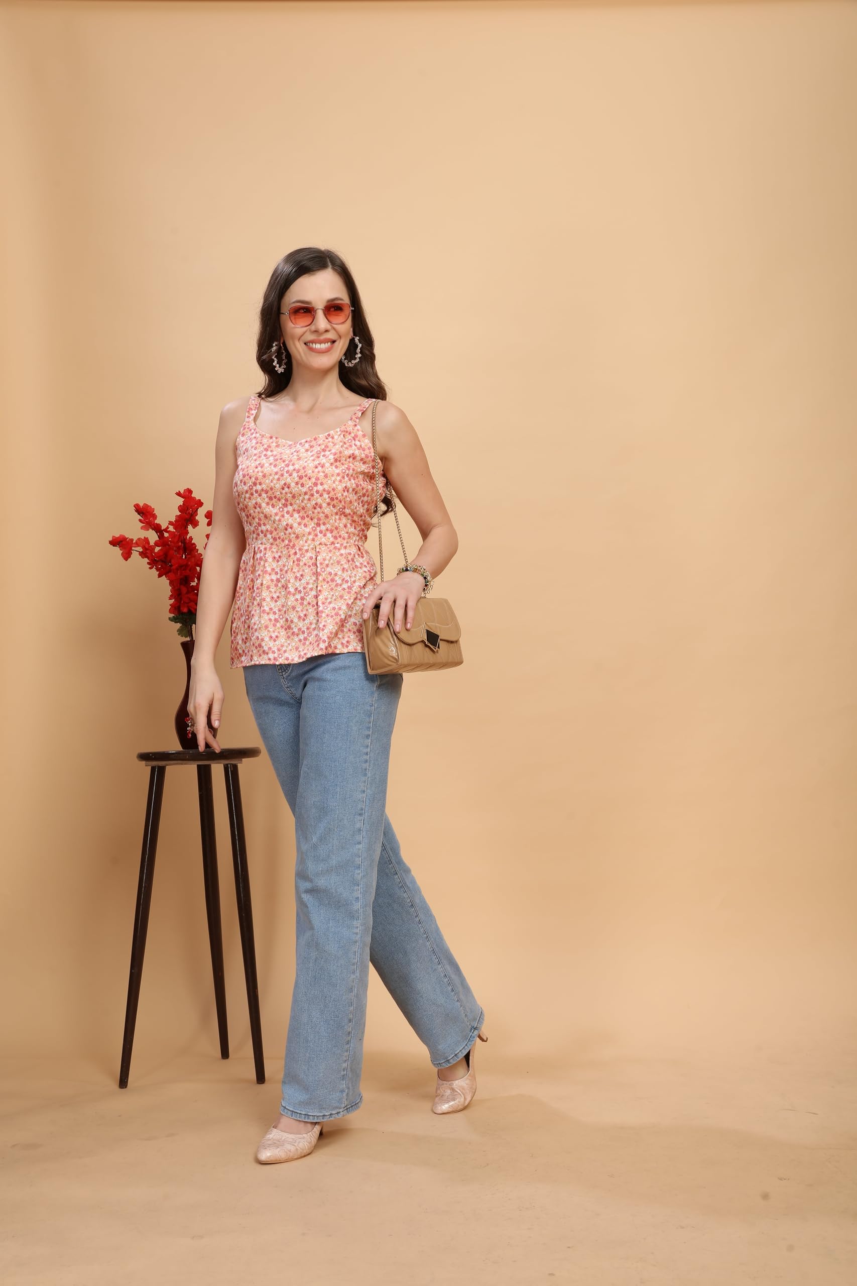 PATLANI Camiseta estampada sin mangas de rayón para mujer.