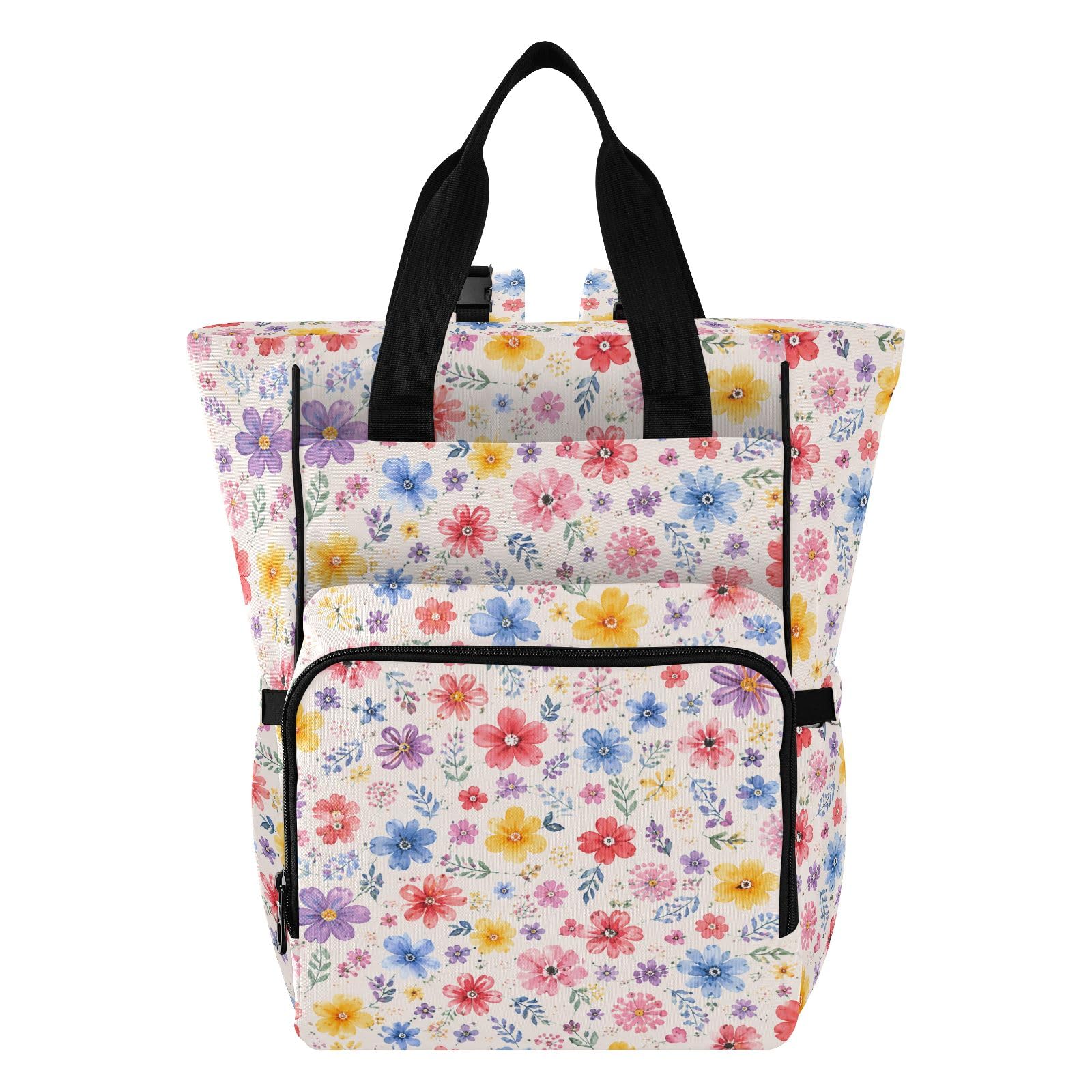 Mnsruu Mochila grande para pañales de bebé, diseño de flores hermosas, impermeable, bolsa de pañales de viaje para mamás y papás
