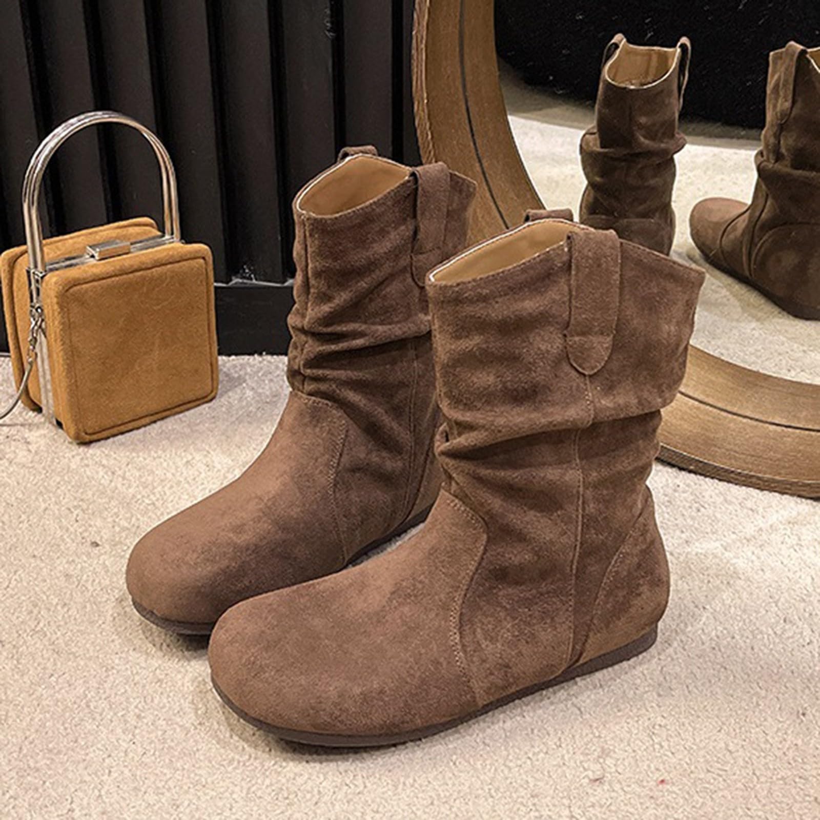 Stivali da cowboy, da donna, in pelle scamosciata, da motociclista, da donna, per autunno e inverno, da cowboy