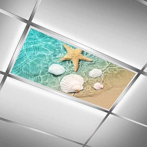 MSINMKOK Cubiertas de luz fluorescentes de 2 x 4 pies, para agua de mar, playa, estrella de mar, filtros de luz de caracola, fácil instalación para