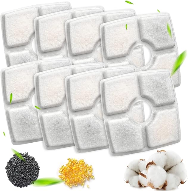 NOVEMBER SPRING 8 Packs Filters for Square Cat Water Fountains, Pet Fountain Replacement Filters with Resin and Active Carbon for Automatic Flower Water Dispenser Drinking Fountain