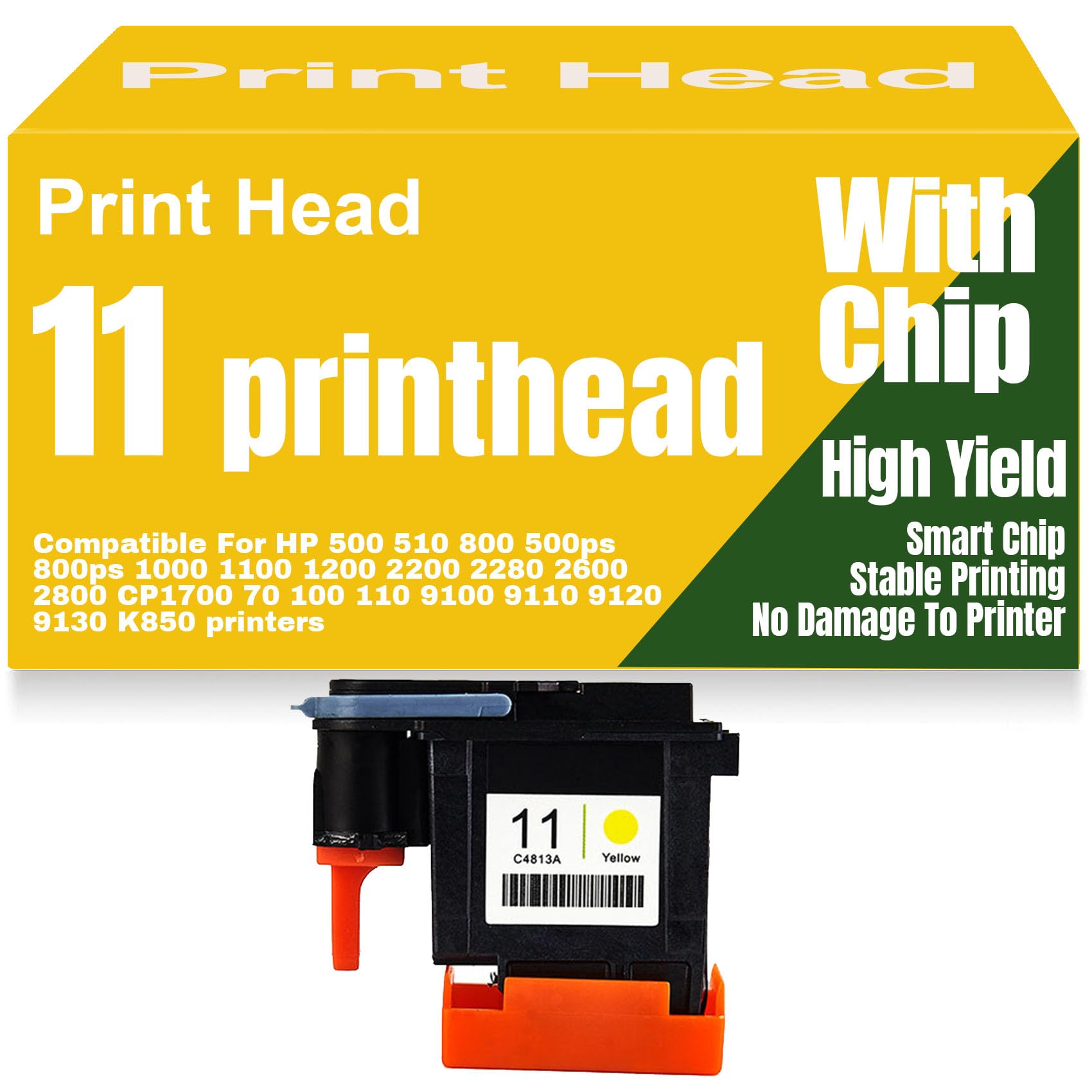 Per HP Testina di stampa 11 C4810A C4811A C4812A C4813A per HP Designjet 500 510 800 500ps 800ps 1000 1100 1200 2200 2600 2800 70 100 110 Stampanti,Yellow-11 Printhead