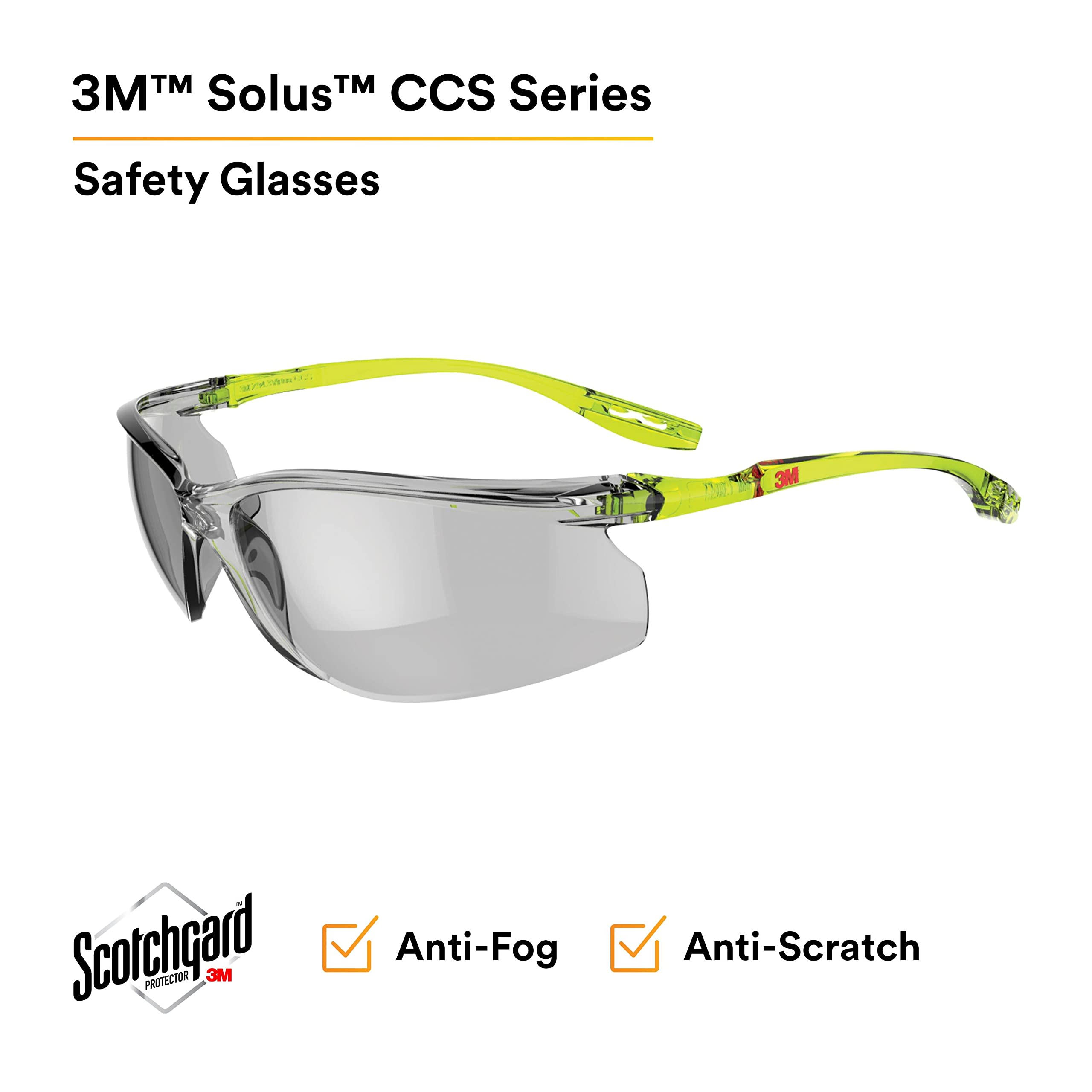 3M Solus CCS Series, SCCS07SGAF-GRN, Scotchgard Anti-Fog Coating, I/O Gray AF-AS Lens