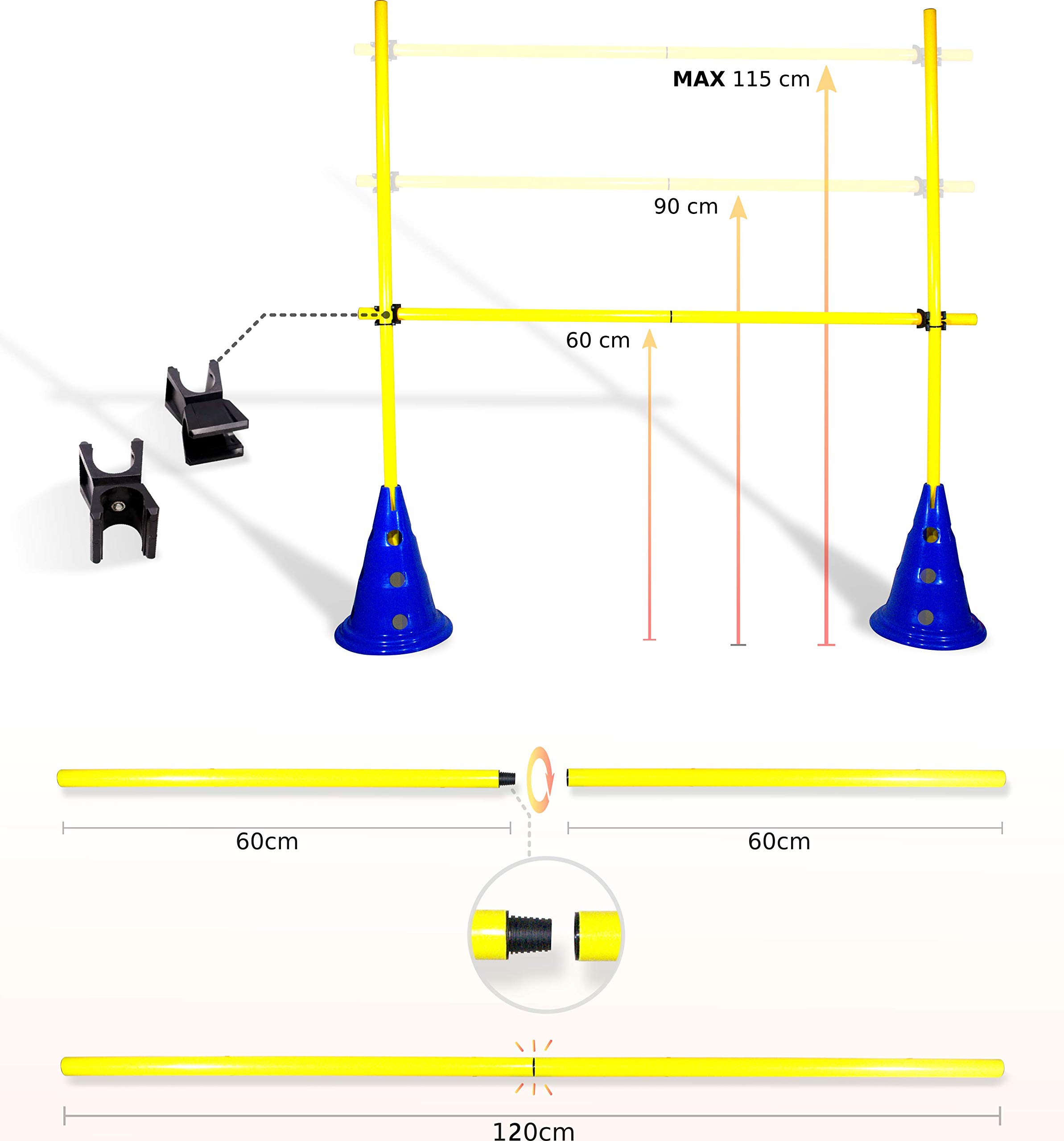 BAYTIZ ® Haies de Coordination - Ensemble Plots + Cones + Accesoires - Parcours de Motricité Enfant, Entrainement de Foot Dressage Chien - Materiel Sportif Echelle Rythme Parcours Football