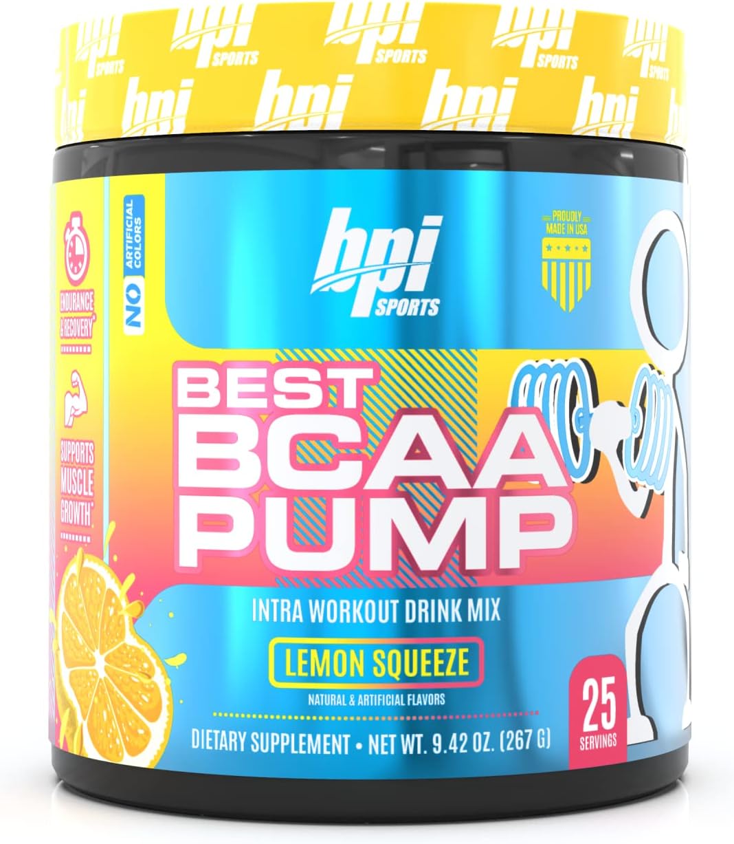 BPI Sports Best BCAA Pump - BCAA Powder Intra Workout Sports Drink with Branched Chain Amino Acids for Hydration & Recovery, for Men & Women - Lemon Squeeze - 25 Servings