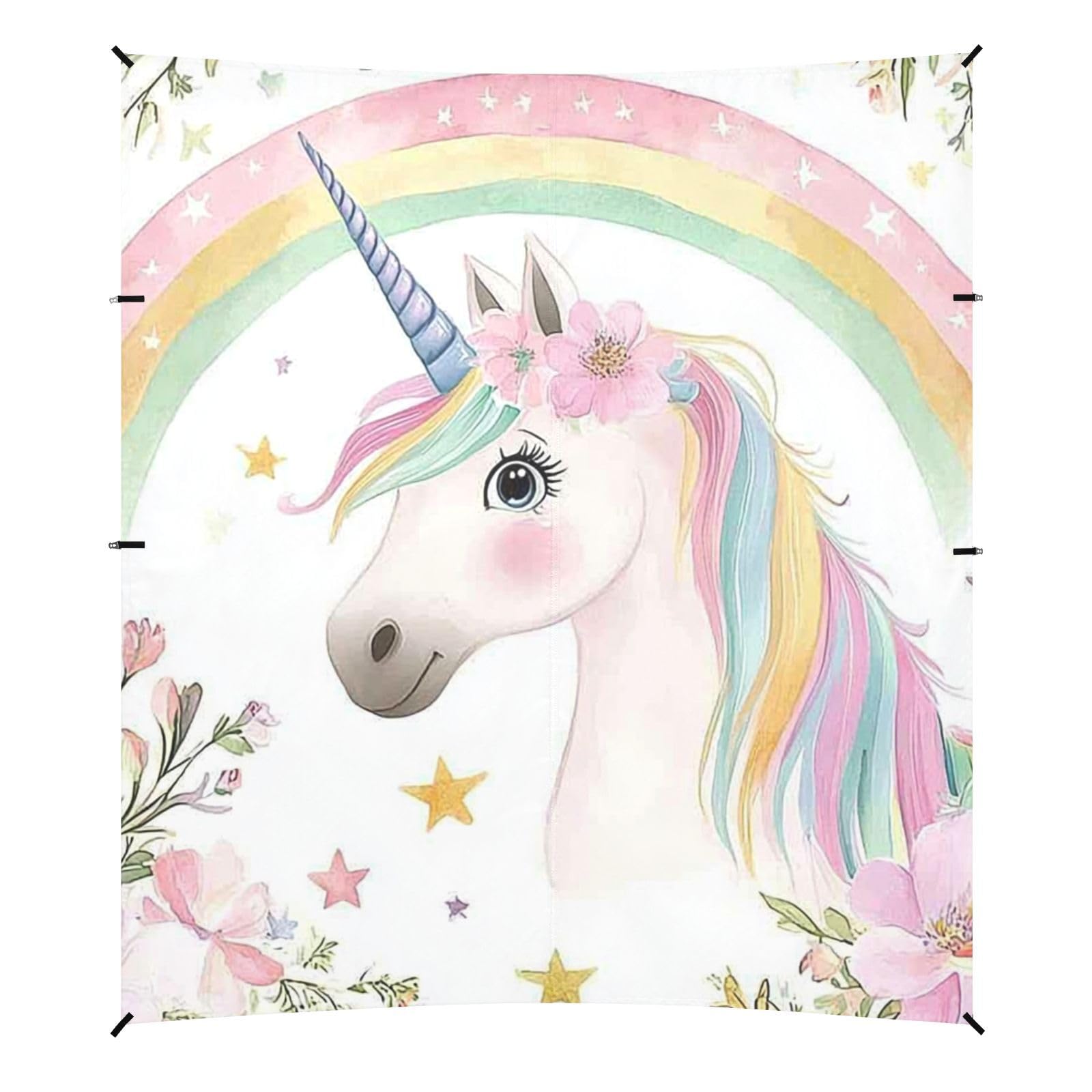 Rainbow Unicorns Flowers Beach Cabana Tent UPF50+ Protection Water-Resistant Sun Shelter with Sand Shovel for Backyard and Camping