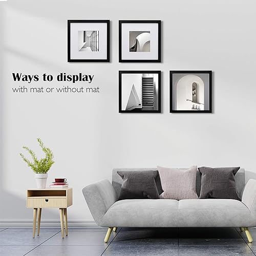 Miniatura 6 de Egofine Portarretratos de 10 x 10 pulgadas, color negro, hecho de madera maciza con plexiglás HD para fotos de 6 x 6 pulgadas con paspartú o de 10 x