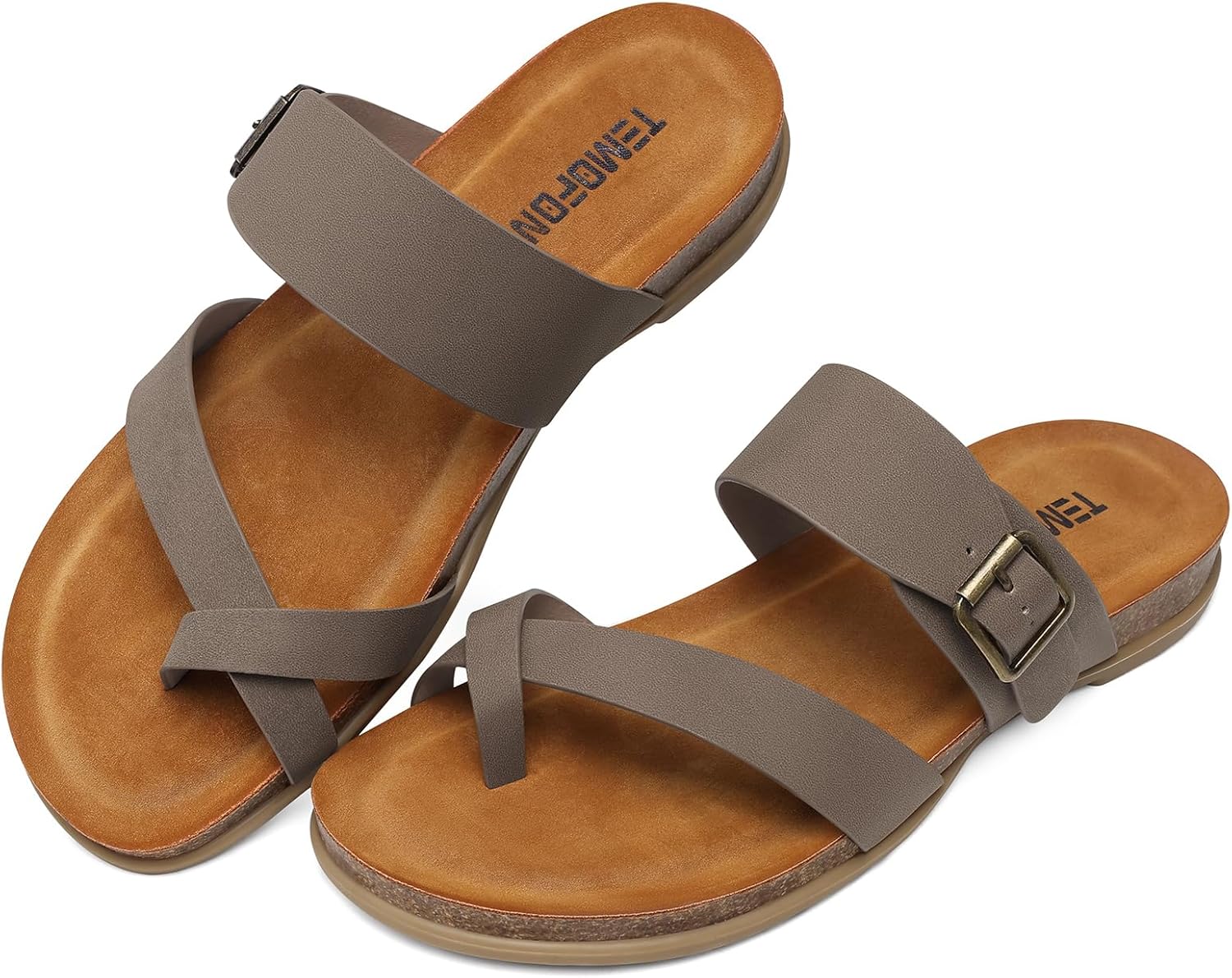 TEMOFON Womens Flat Sandals with Arch Support Adjustable Straps Comfortable Summer Walking Casual Flip Flops Grey Size 9 - Image 6