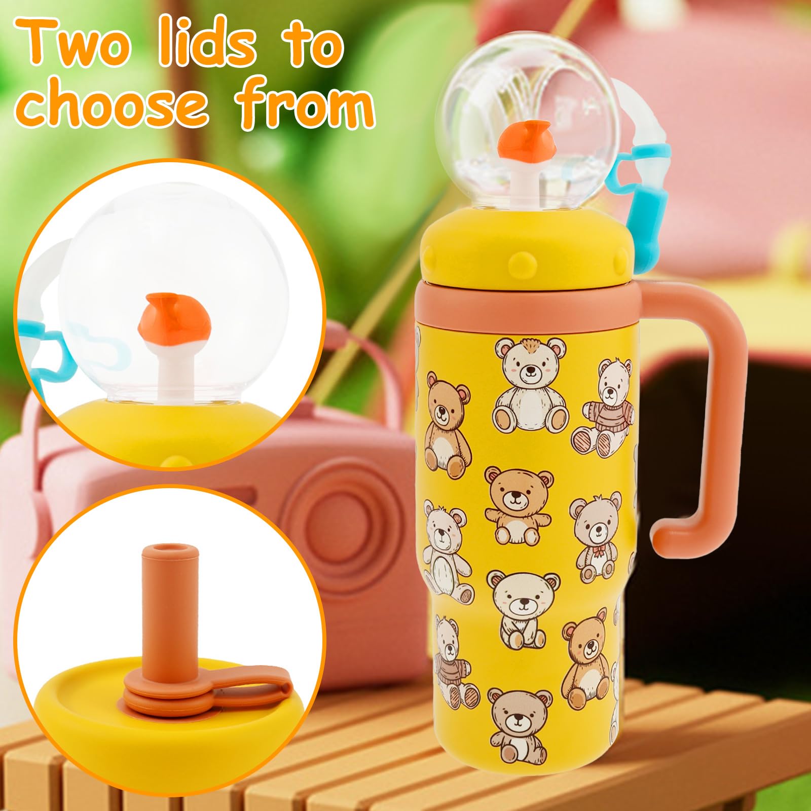 Vaso de acero inoxidable para fuente de ballena, 710 ml, a prueba de fugas, para niños, jóvenes y adultos (amarillo)