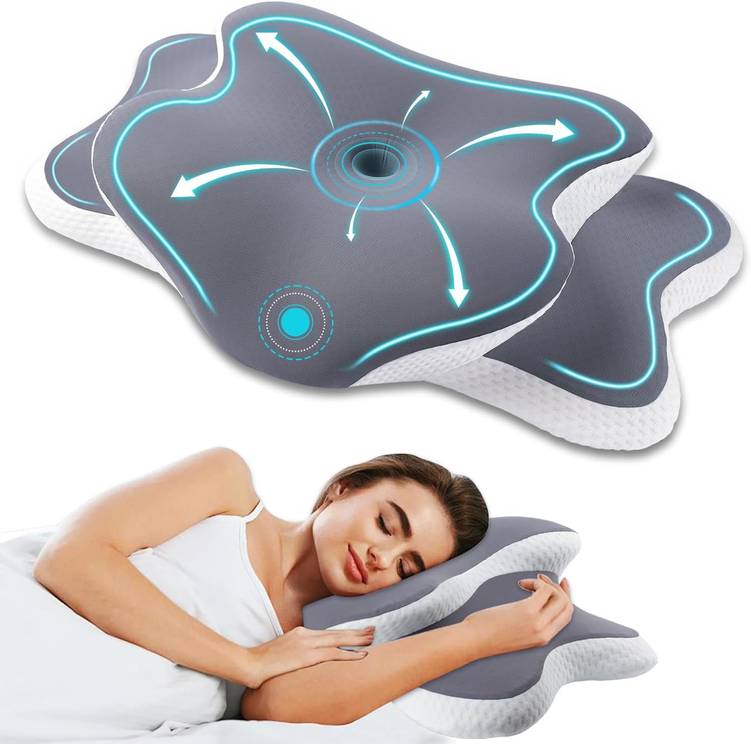 Neck Support Pillow, Memory Foam Pillows for Neck and Shoulder Pain Relief, Ergonomic Cervical Neck Pillow with Breathable Ice Silk Pillowcase, Contour Orthopedic Pillow for Side Back Stomach Sleeper