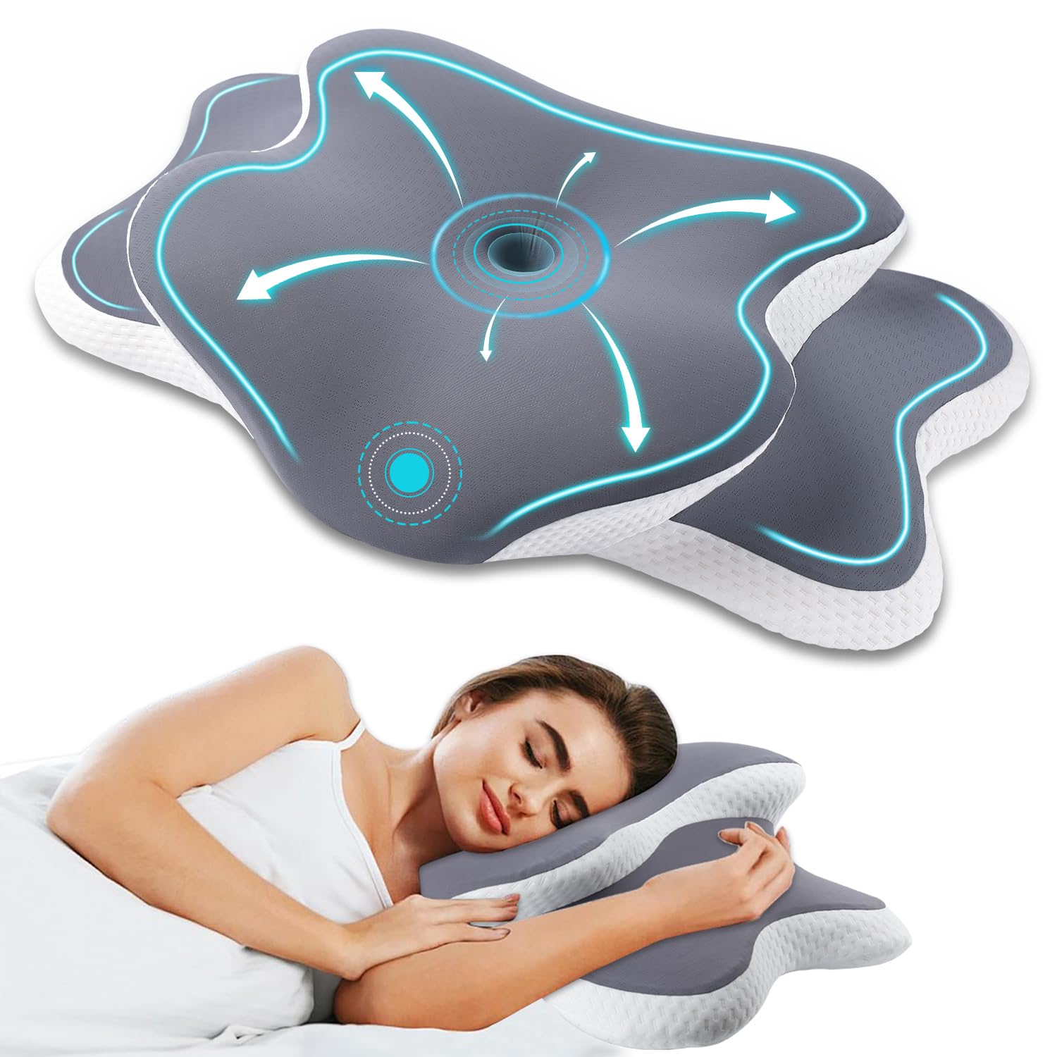 Neck Support Pillow, Memory Foam Pillows for Neck and Shoulder Pain Relief, Ergonomic Cervical Neck Pillow with Breathable Ice Silk Pillowcase, Contour Orthopedic Pillow for Side Back Stomach Sleeper