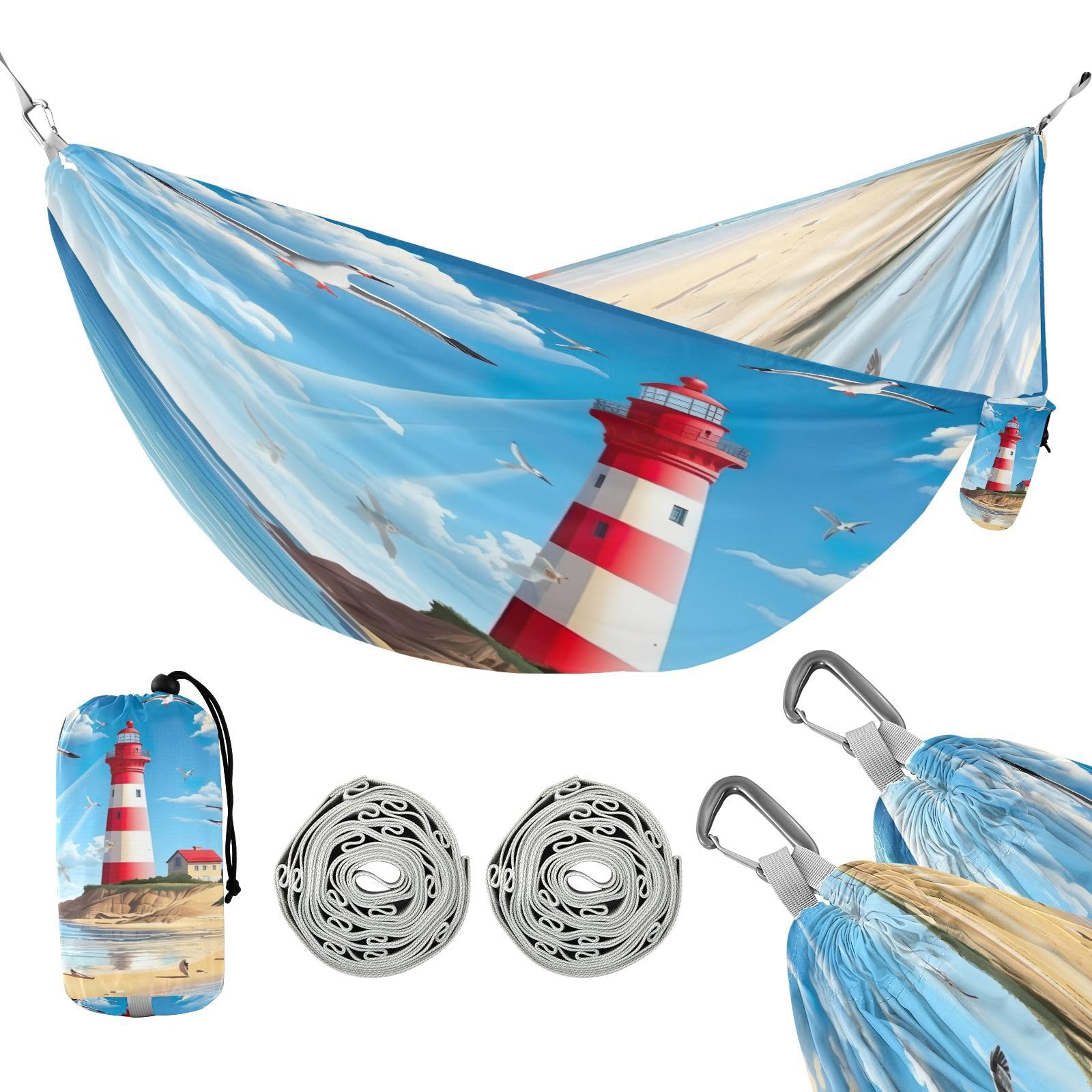 SDMKA Manga Lighthouse Camping Hammock, 330 lbs with 2 Tree Straps, Carry Bag, Single Portable Hammock for Outdoor/Indoor, Hiking, Beach, Backpacking, Travel